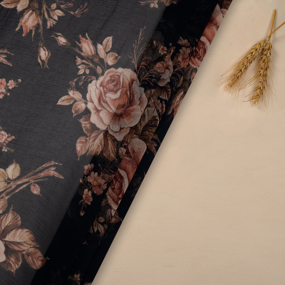 Navy Color Digital Printed Bemberg Chiffon Fabric