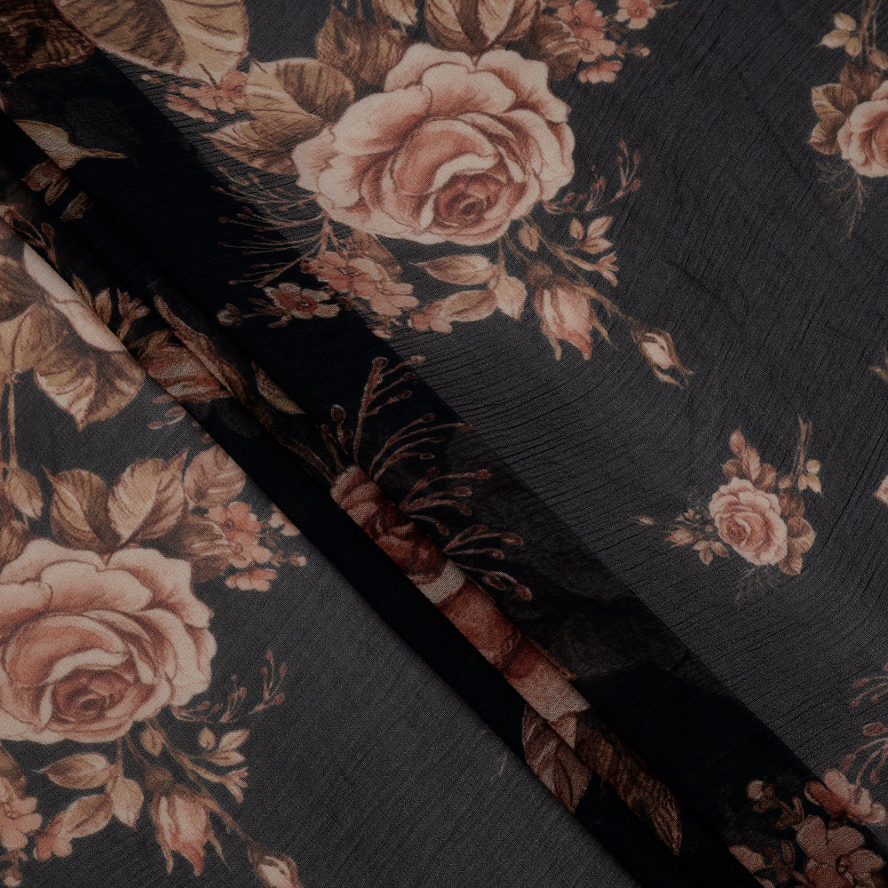 Navy Color Digital Printed Bemberg Chiffon Fabric