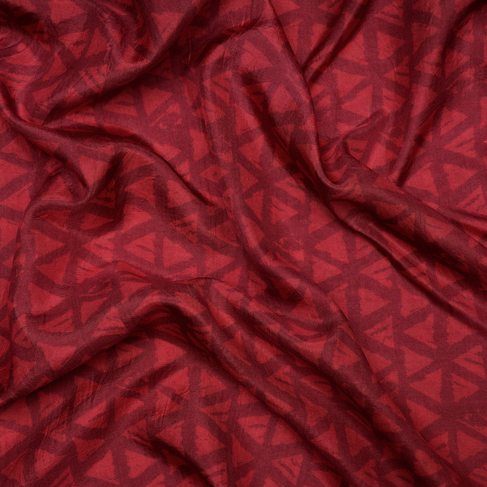 Rich Carmine Color Digital Printed Plain Silk Fabric