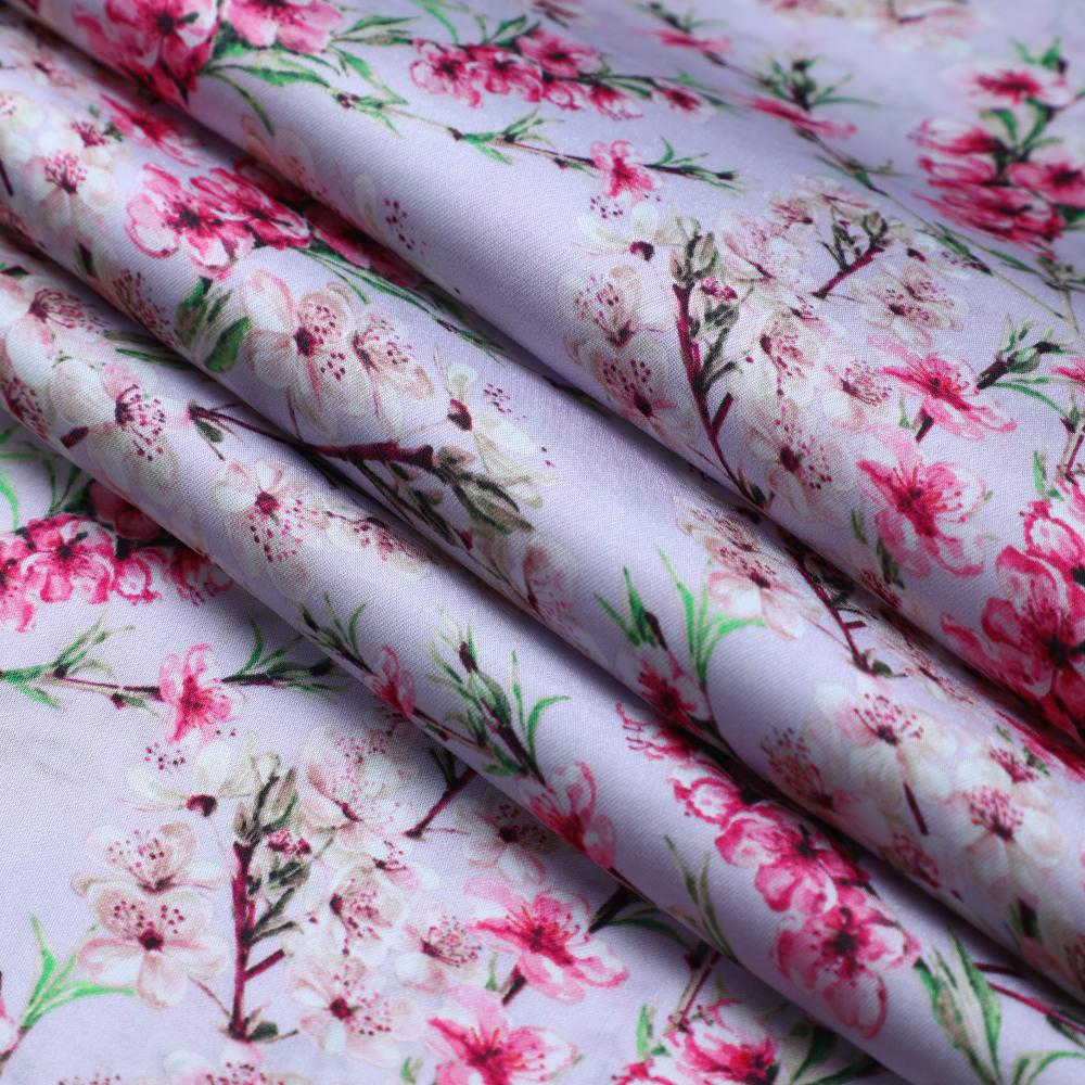 Pink Color Digital Printed Bemberg Satin Fabric