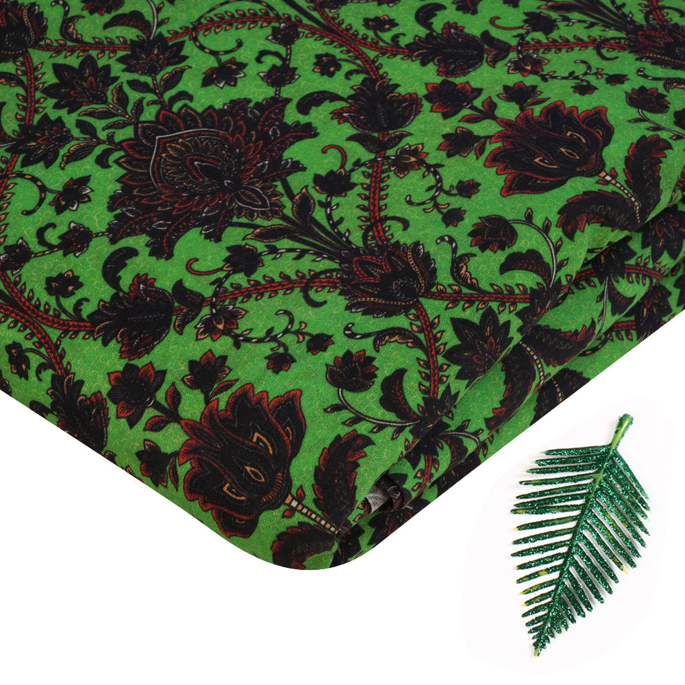 Green Color Digital Printed Chanderi Fabric