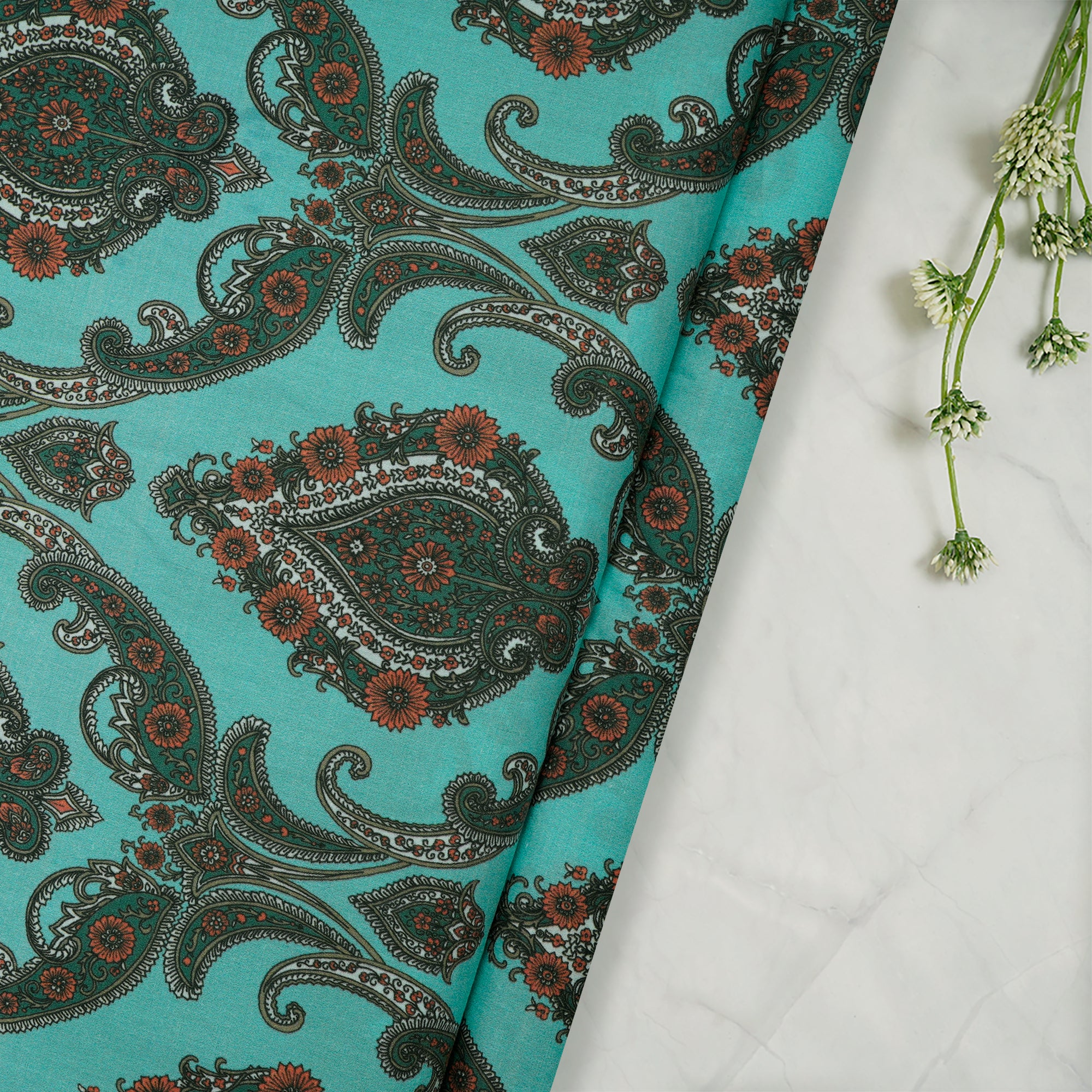 Blue Color Digital Printed Cotton Tanna Lawn Fabric