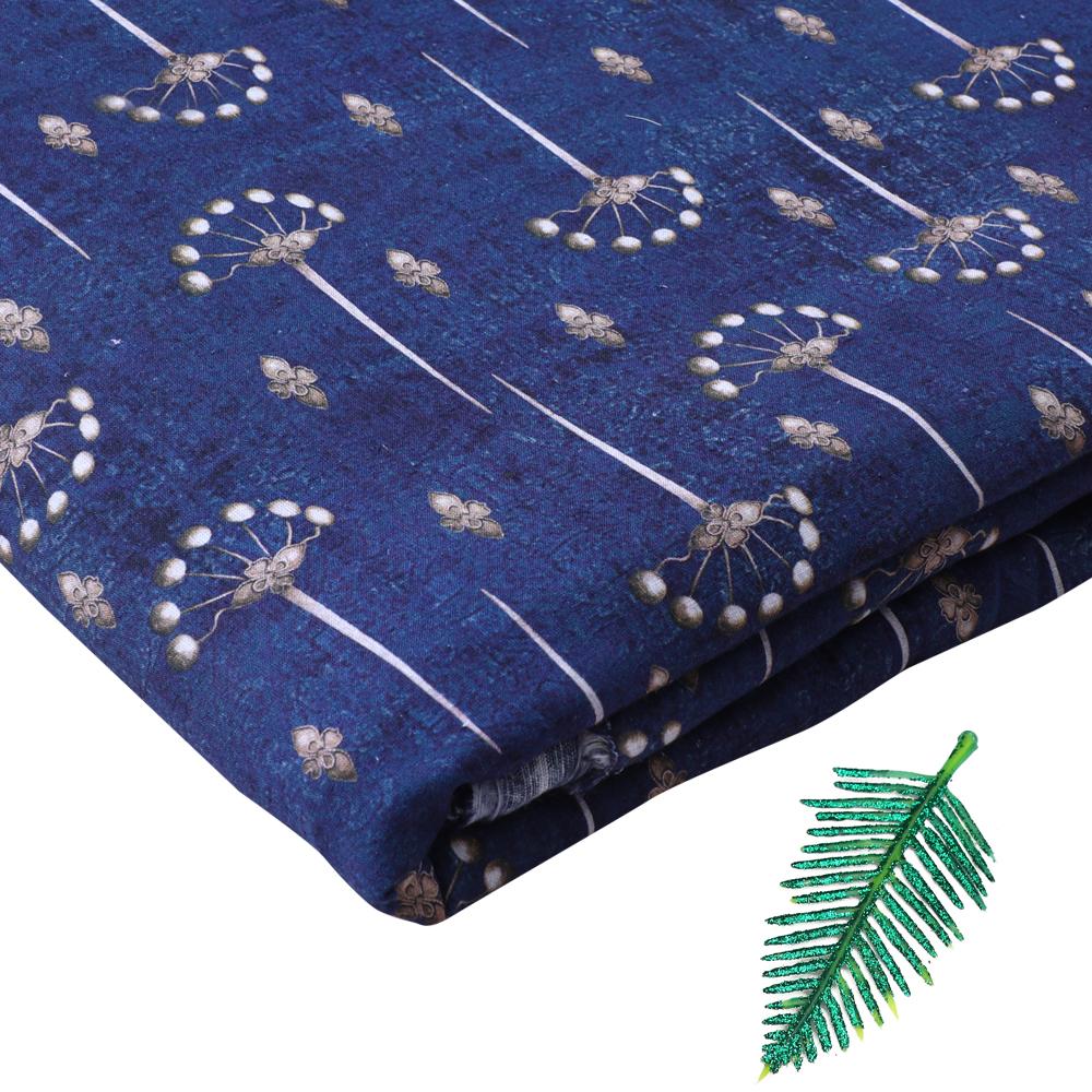 Dark Blue Color Digital Printed Linen Excel Fabric