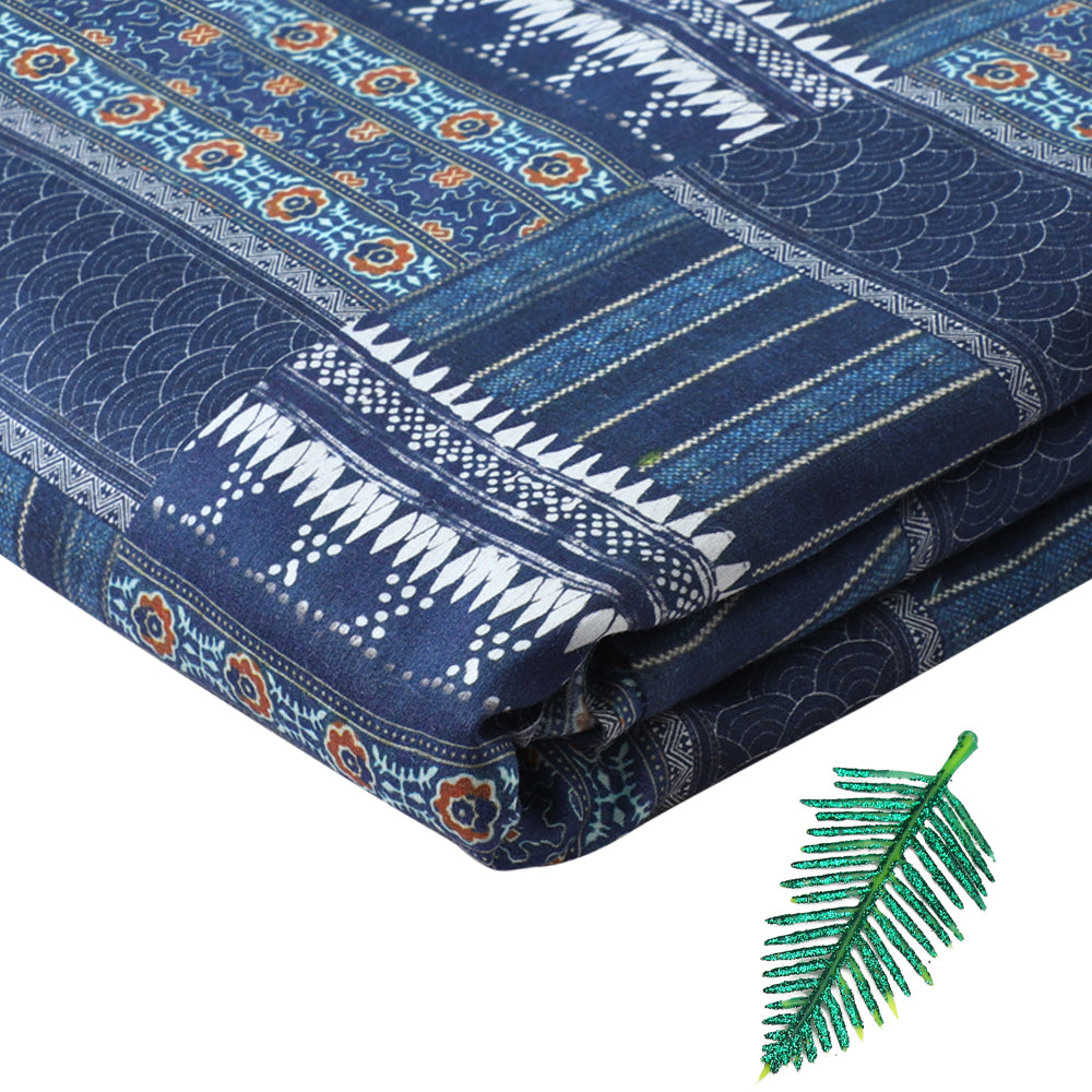 Flint Stone Blue Color Digital Printed Muga Georgette Silk Fabric
