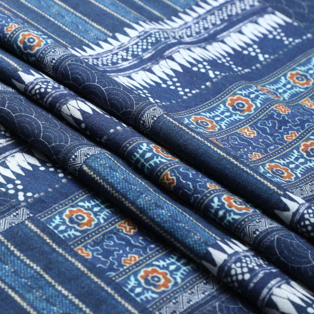 Flint Stone Blue Color Digital Printed Muga Georgette Silk Fabric