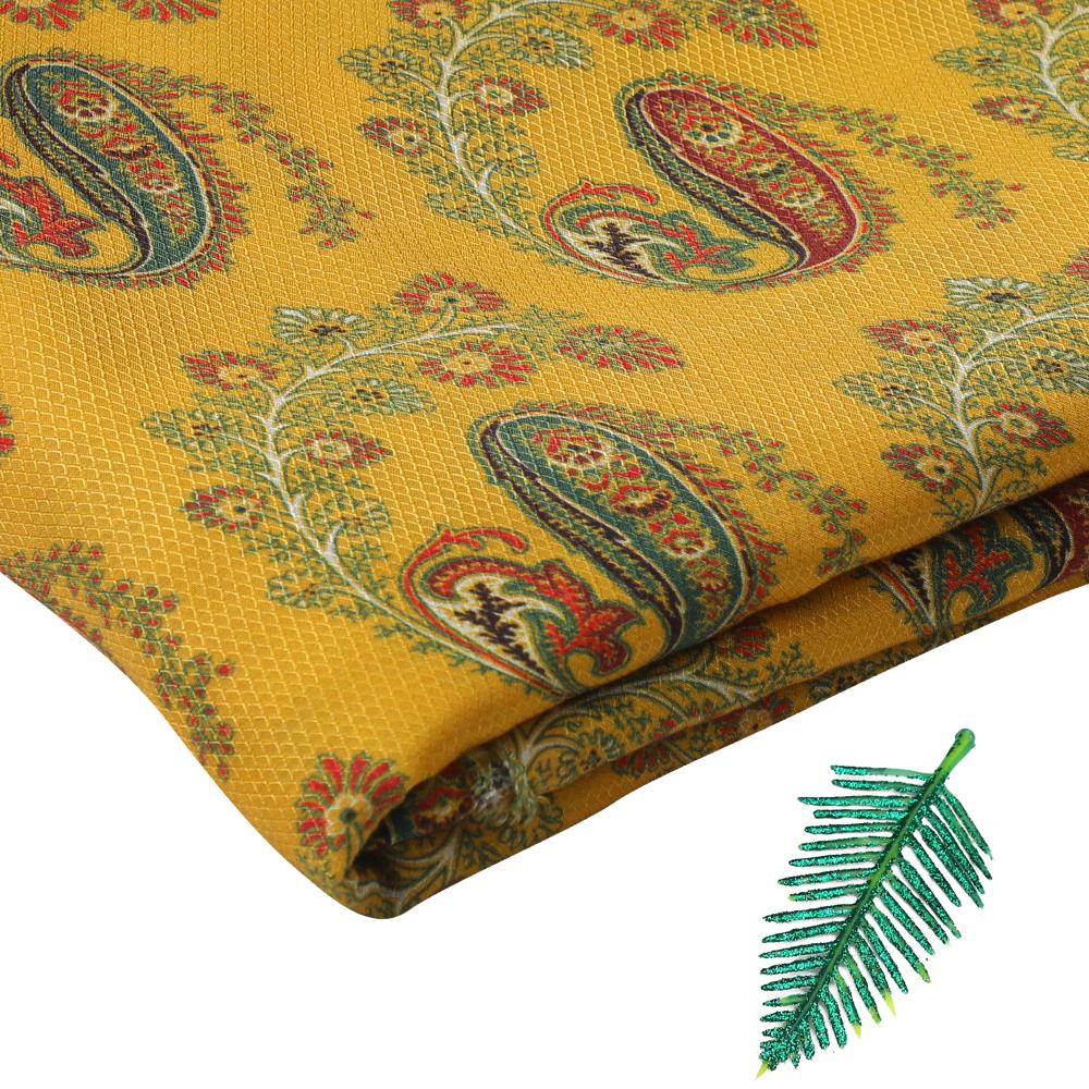 Yellow Color Digital Printed Modal Dobby Fabric