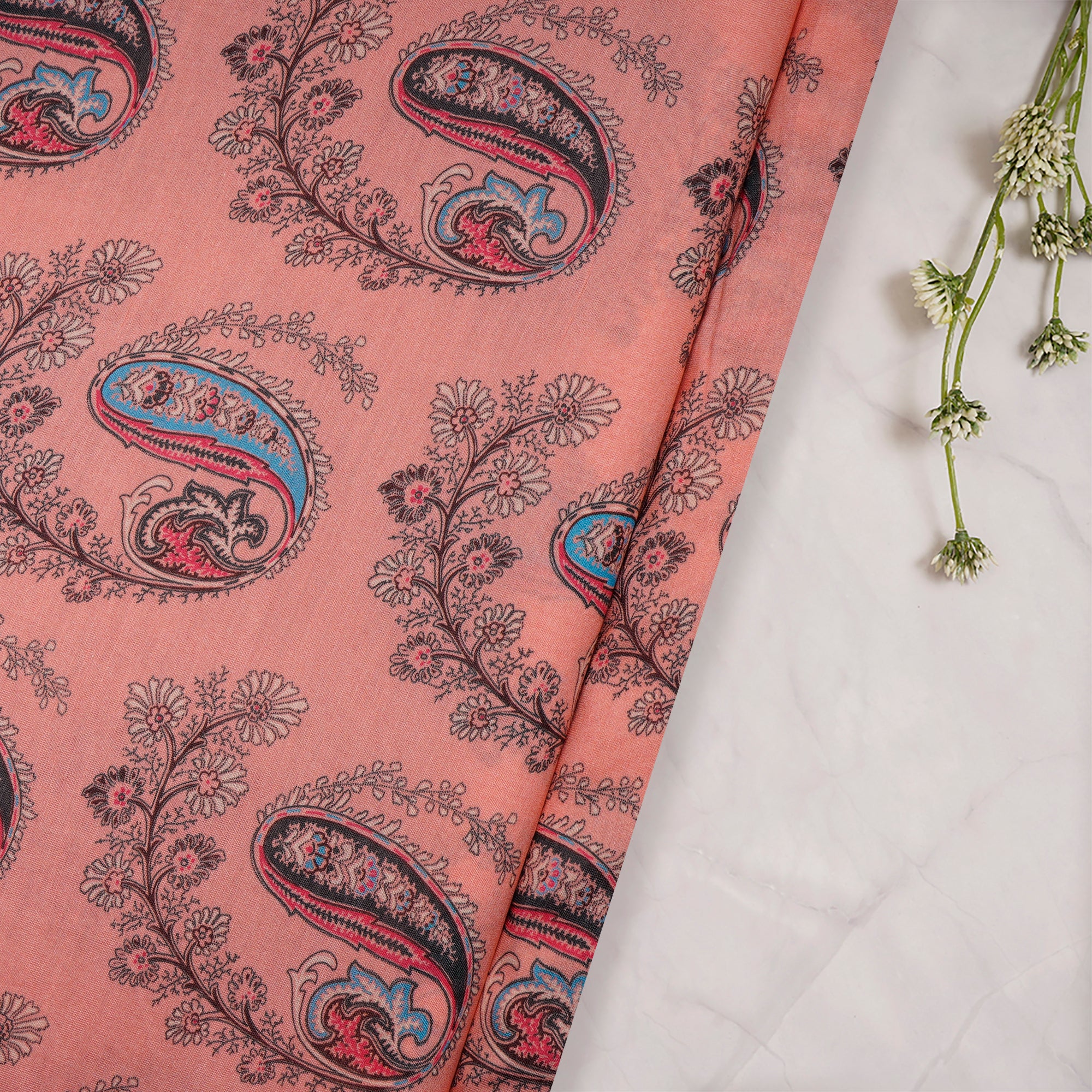 Light Pink Color Digital Printed Pure Chanderi Fabric