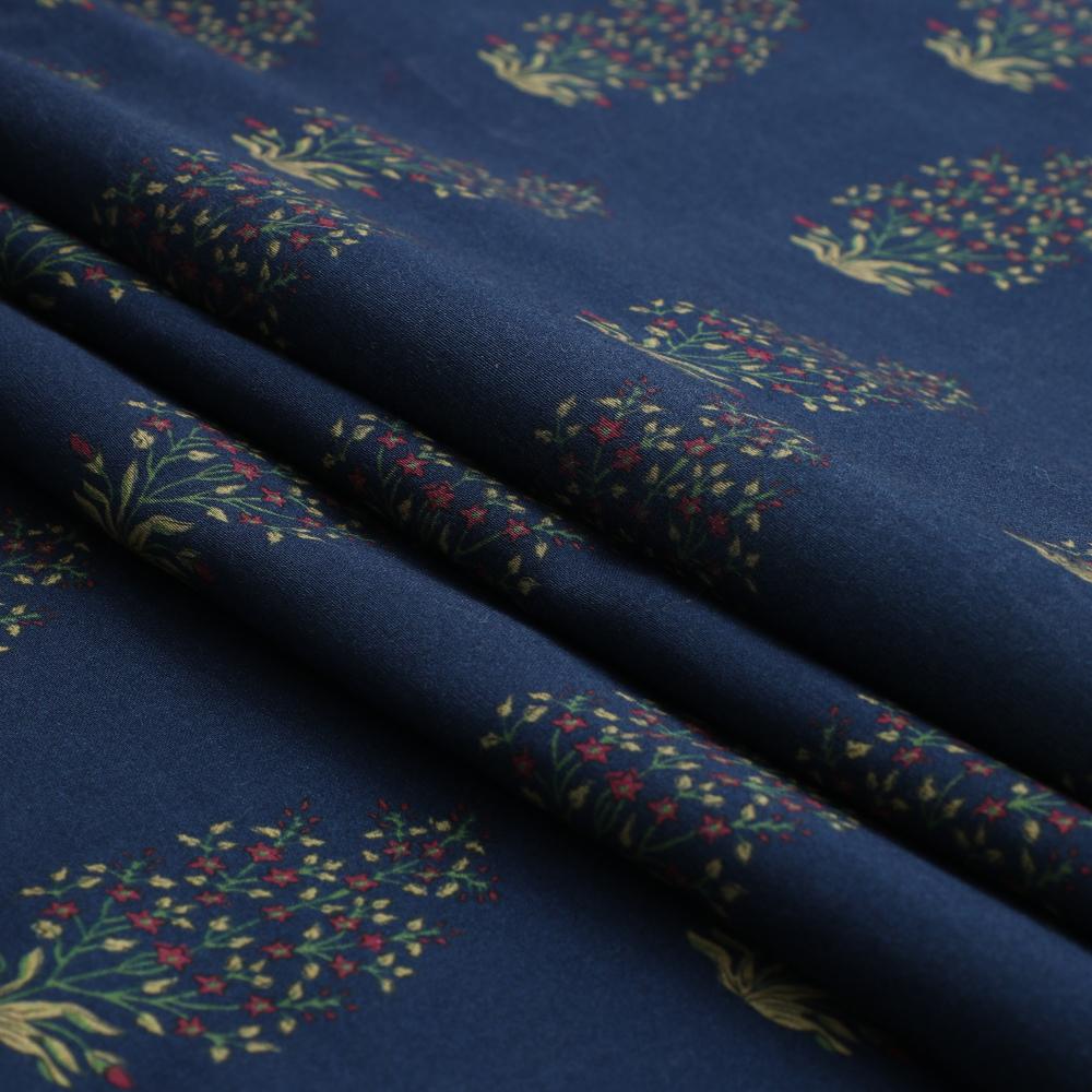 Dark Blue Color Digital Printed Muga Georgette Silk Fabric
