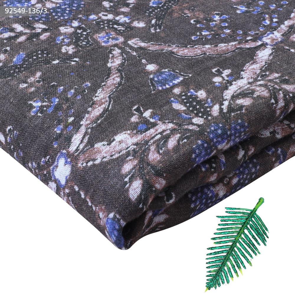 Brown-Blue Color Digital Printed Gauge Linen Fabric