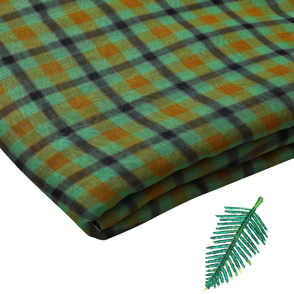 Green-Mustard Color Digital Printed Pure Chanderi Fabric