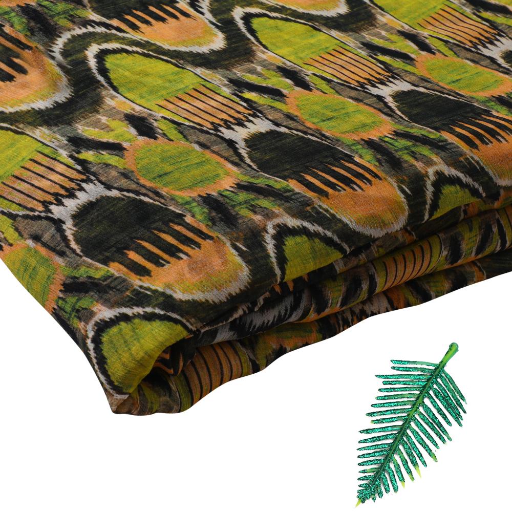 Black-Acid Lime Color Digital Printed Chiffon Bemberg Fabric