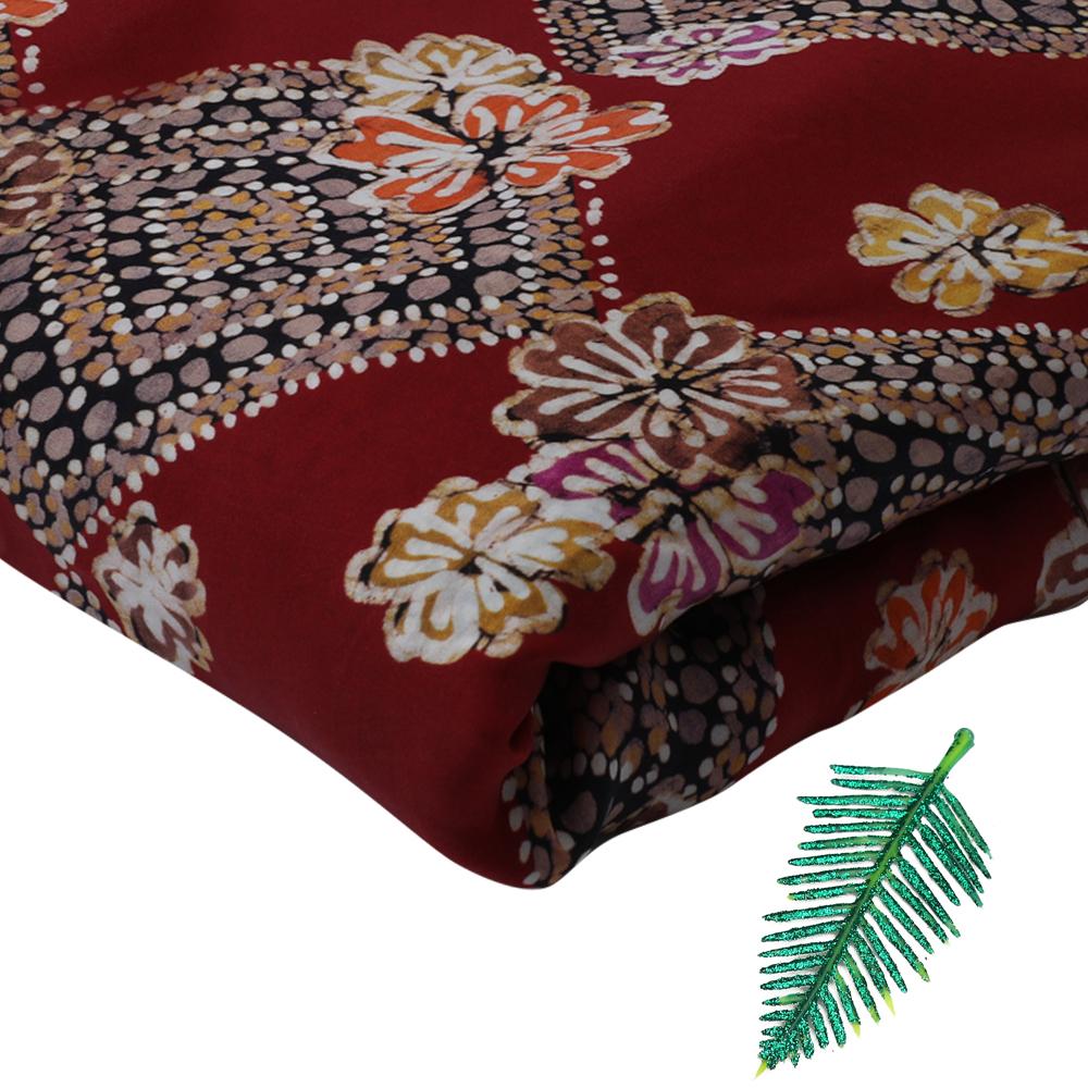Maroon Color Digital Printed Bemberg Satin Fabric