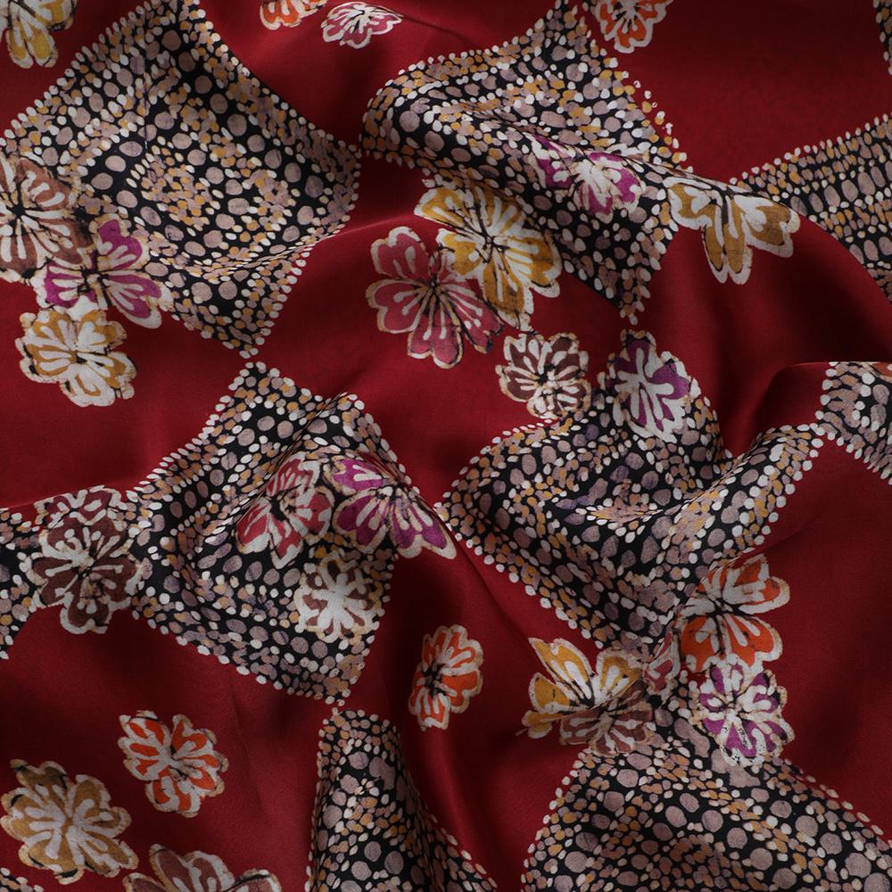 Maroon Color Digital Printed Bemberg Satin Fabric