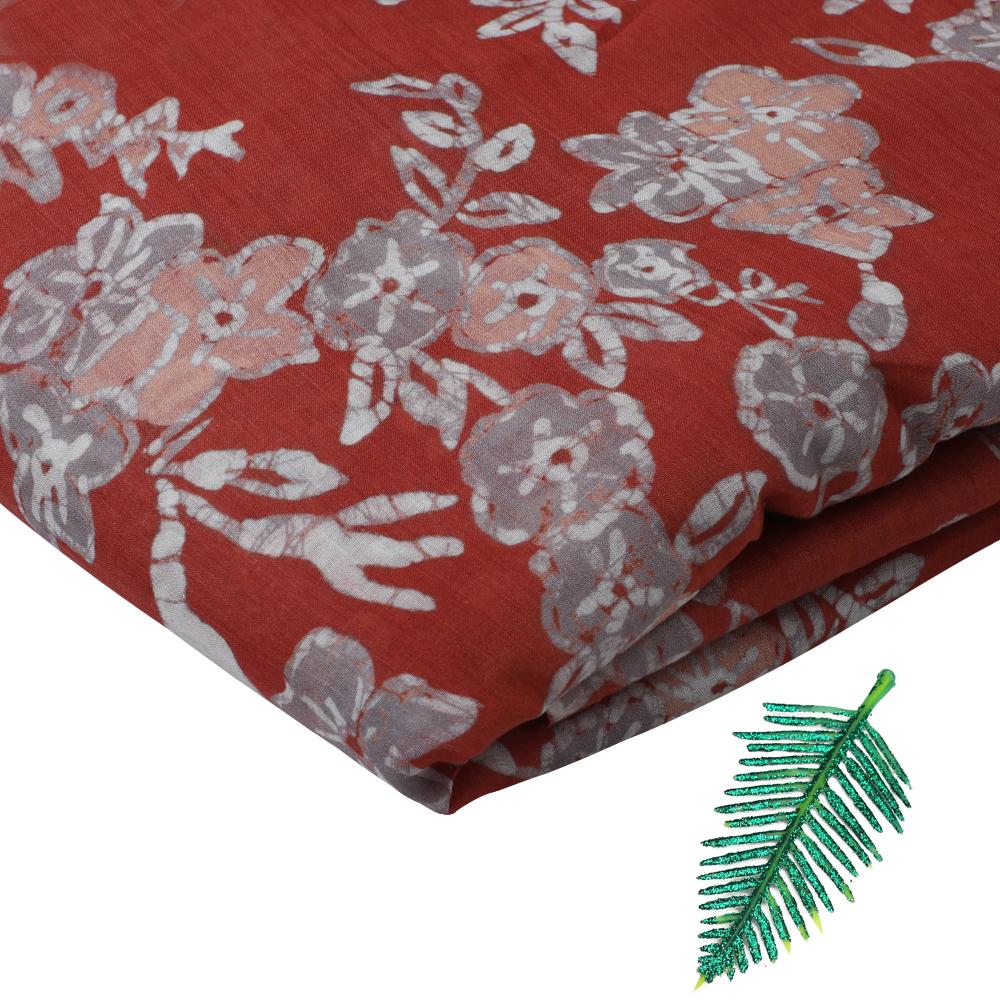 Rust Color Digital Printed Tussar Chanderi Fabric