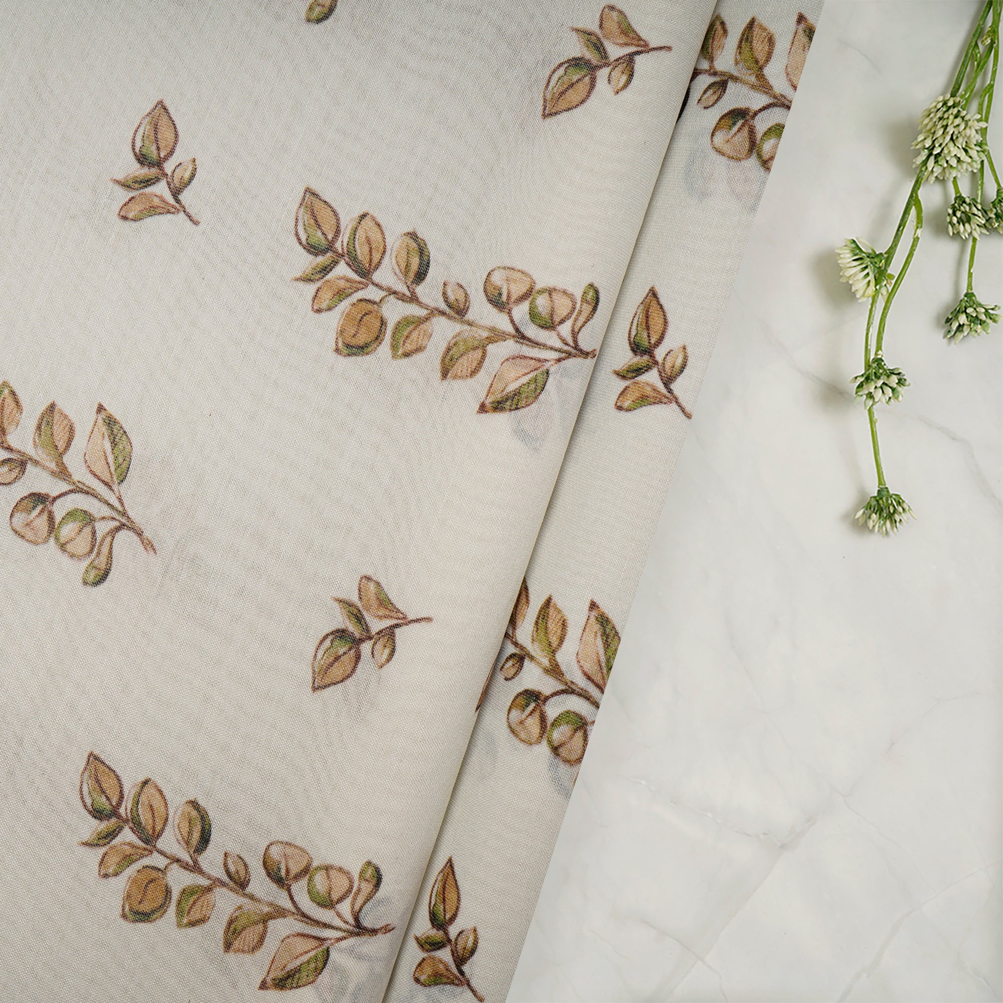Tint Green Floral Pattern Digital Print Pure Chanderi Fabric