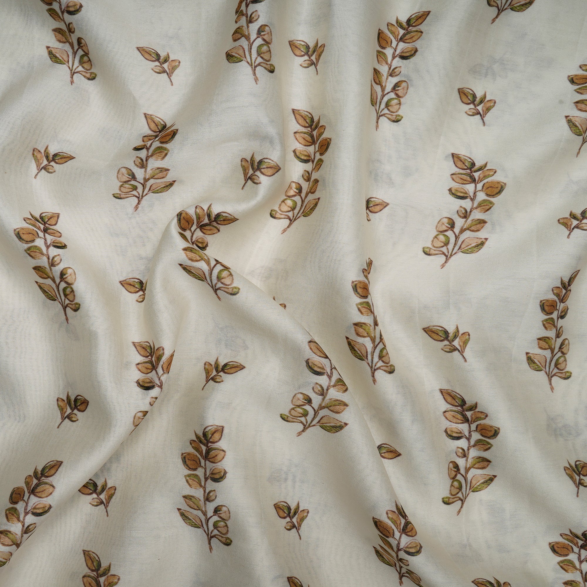 Tint Green Floral Pattern Digital Print Pure Chanderi Fabric