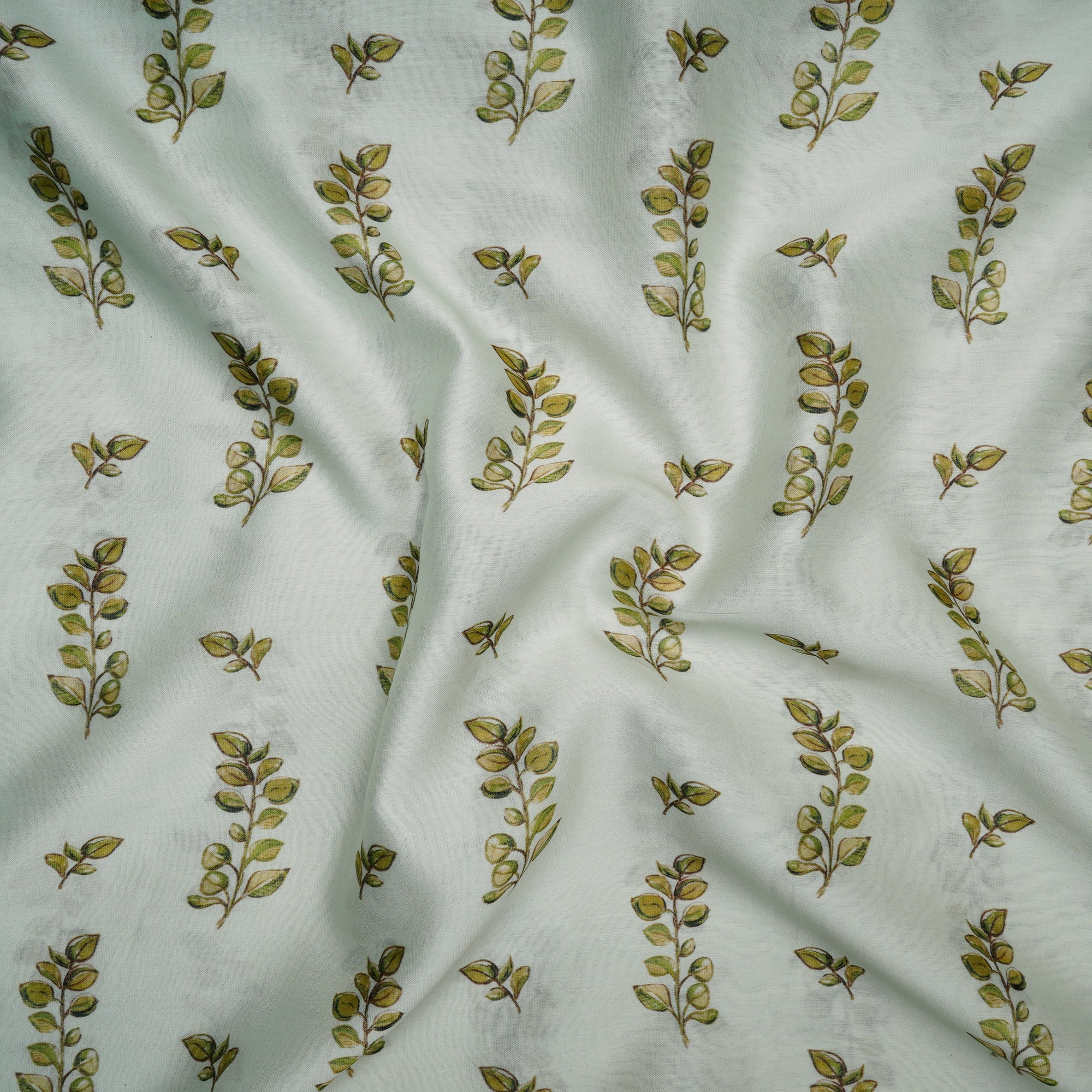Hint Of Mint Floral Pattern Digital Print Pure Chanderi Fabric