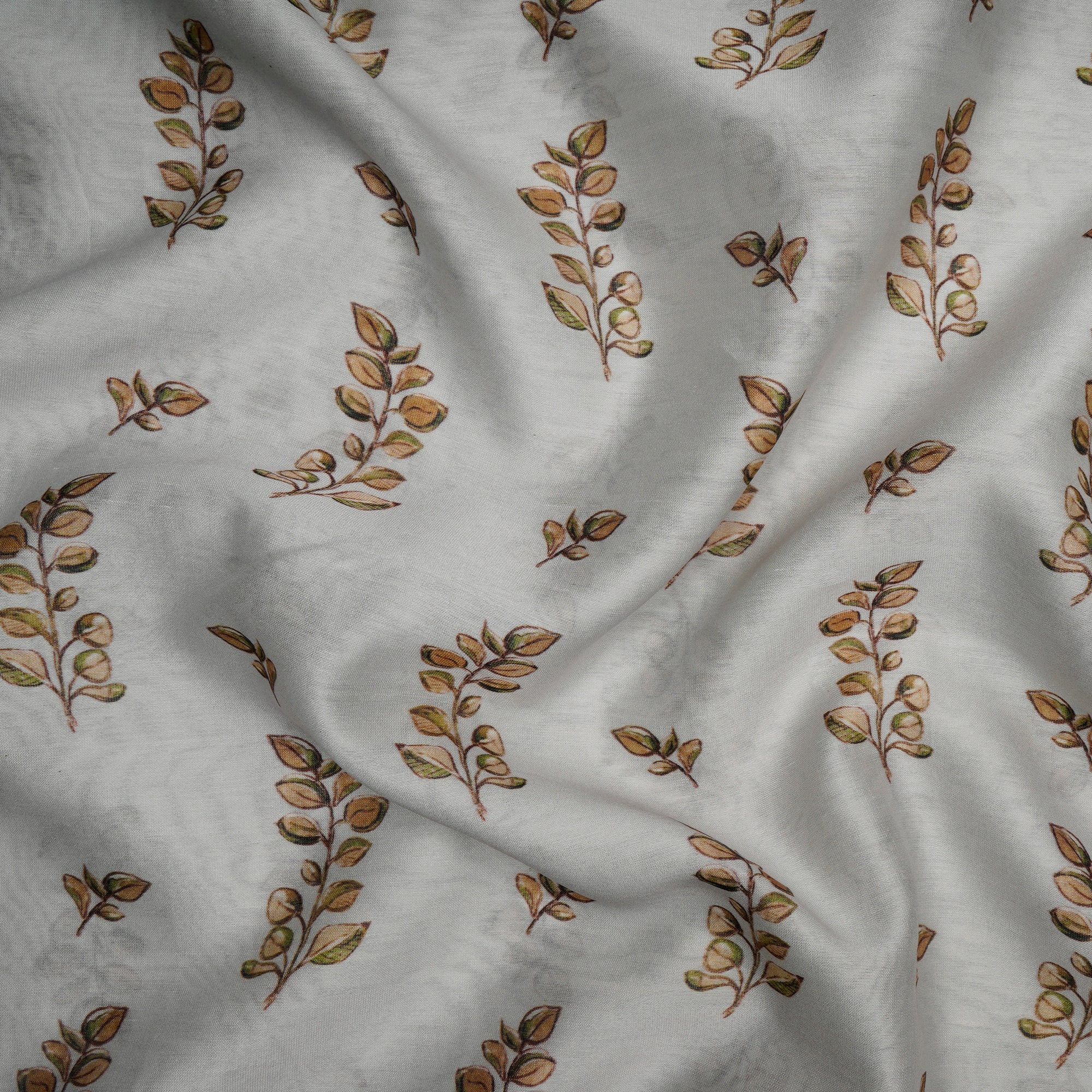 Light Grey Floral Pattern Digital Print Pure Chanderi Fabric