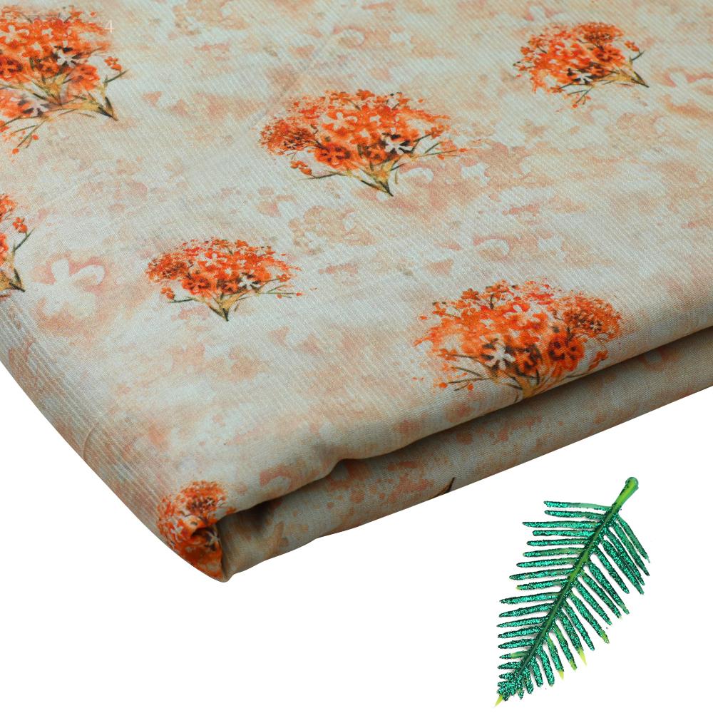 Cream-Orange Color Digital Printed Fancy Chanderi Fabric