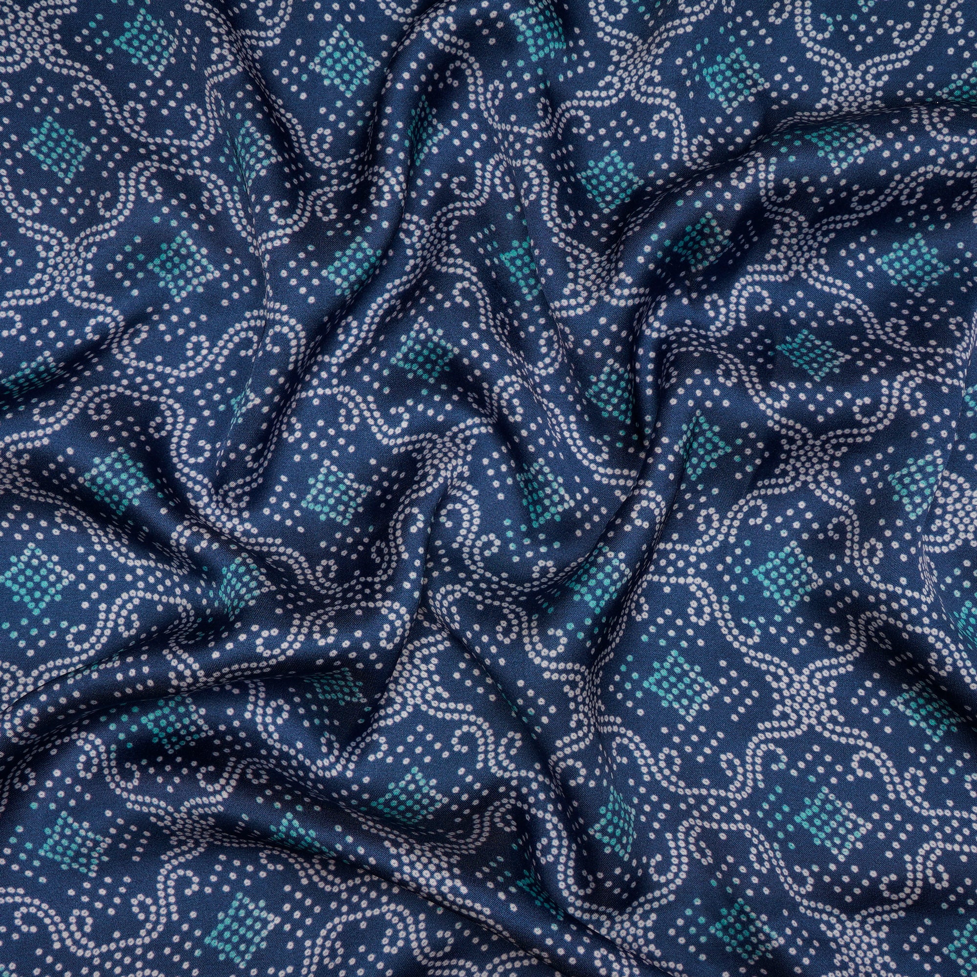 Persian Blue Color Digital Printed Modal Satin Fabric