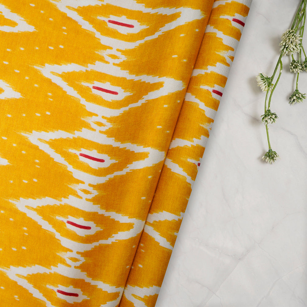 Yellow Color Digital Printed Bemberg Modal Satin Fabric