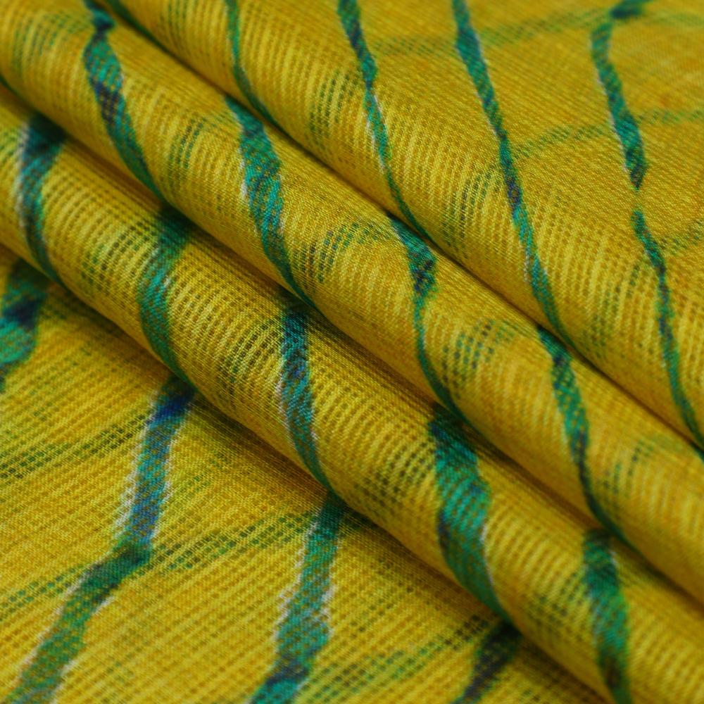 Yellow-Green Color Digital Printed Kota Silk Fabric