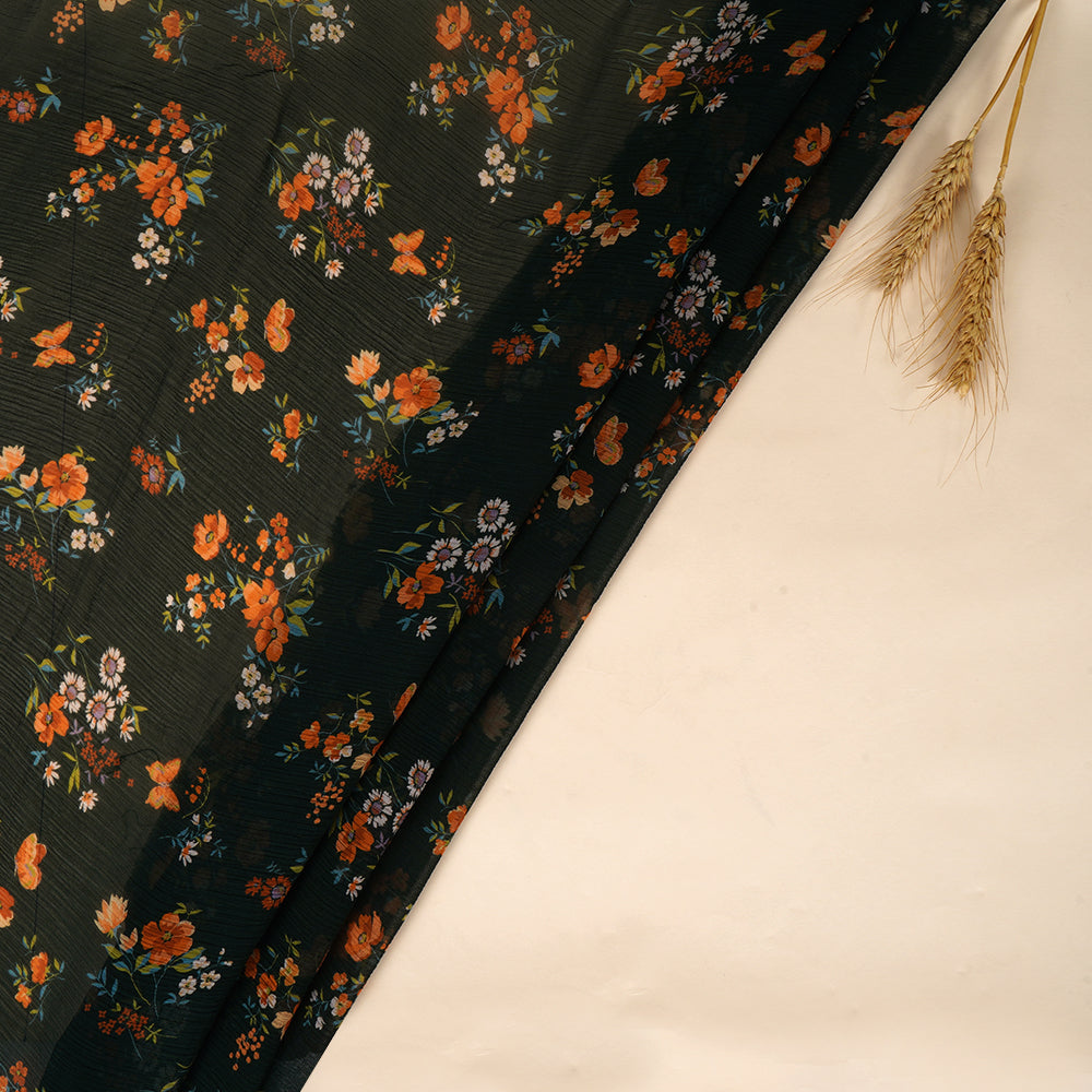 Dark Green Color Digital Printed Bemberg Chiffon Fabric