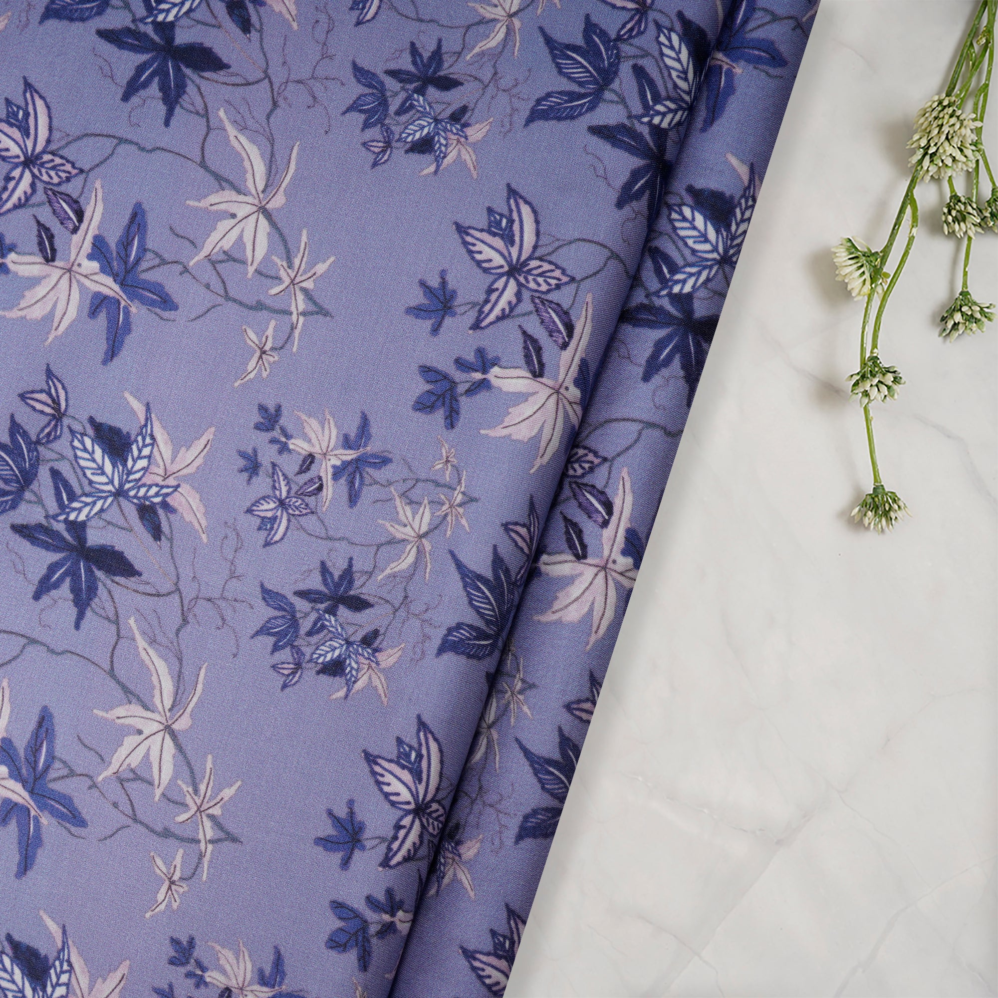 Blue Lotus Color Digital Printed Modal Satin Fabric