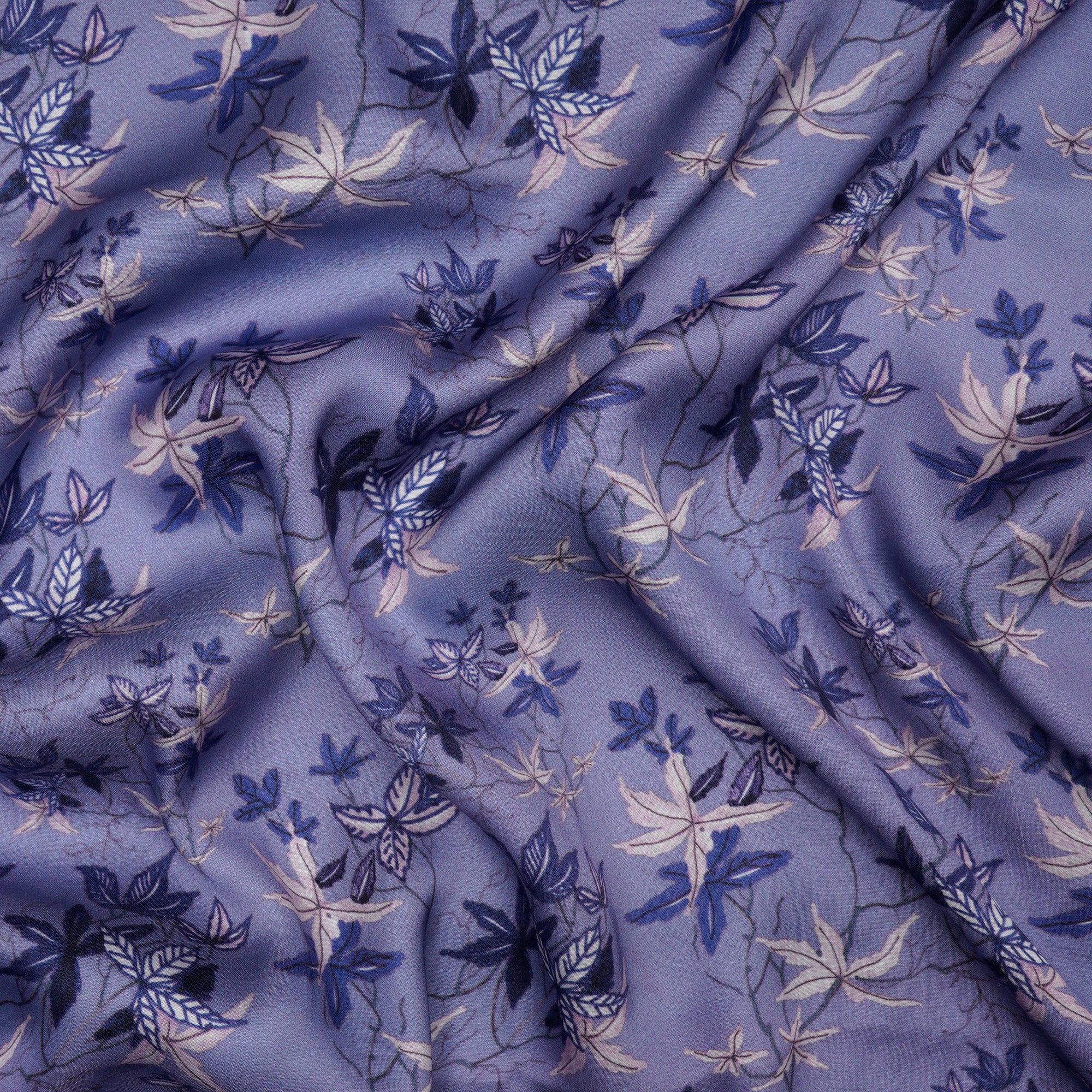 Blue Lotus Color Digital Printed Modal Satin Fabric
