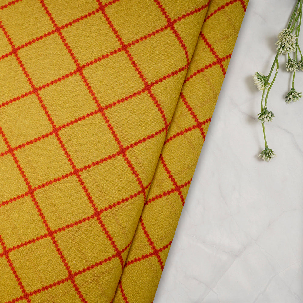 Yellow Color Digital Printed Pure Chanderi Fabric