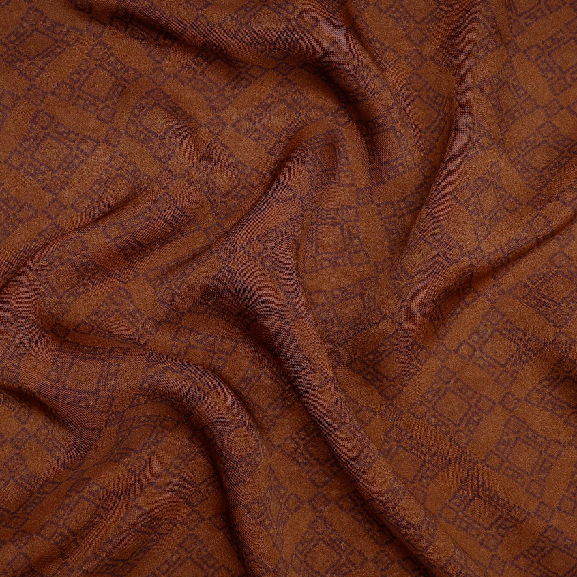 Mocha Bisque Geometric Pattern Digital Printed Viscose Organza Fabric