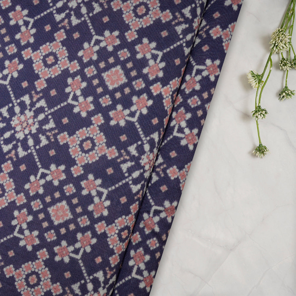 Dark Lavender Color Digital Printed Patola Pattern Pure Chanderi Fabric