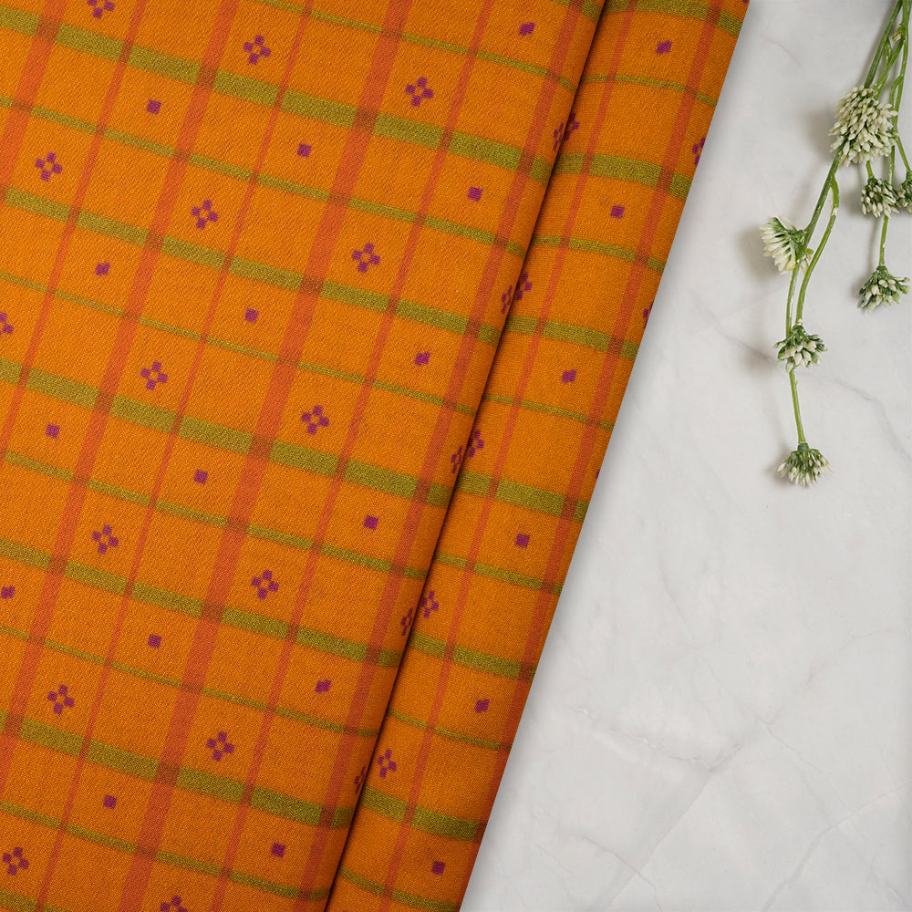 Orange Color Digital Printed Pure Chanderi Fabric