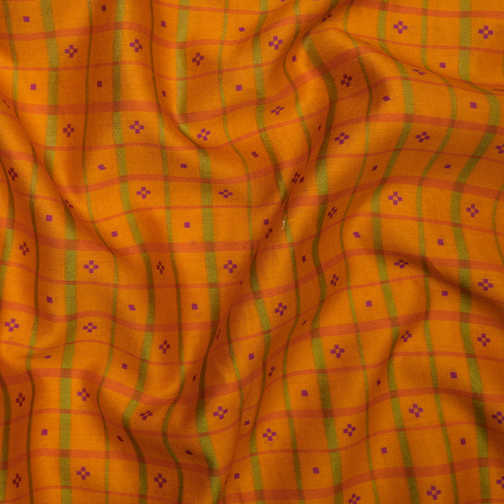 Orange Color Digital Printed Pure Chanderi Fabric