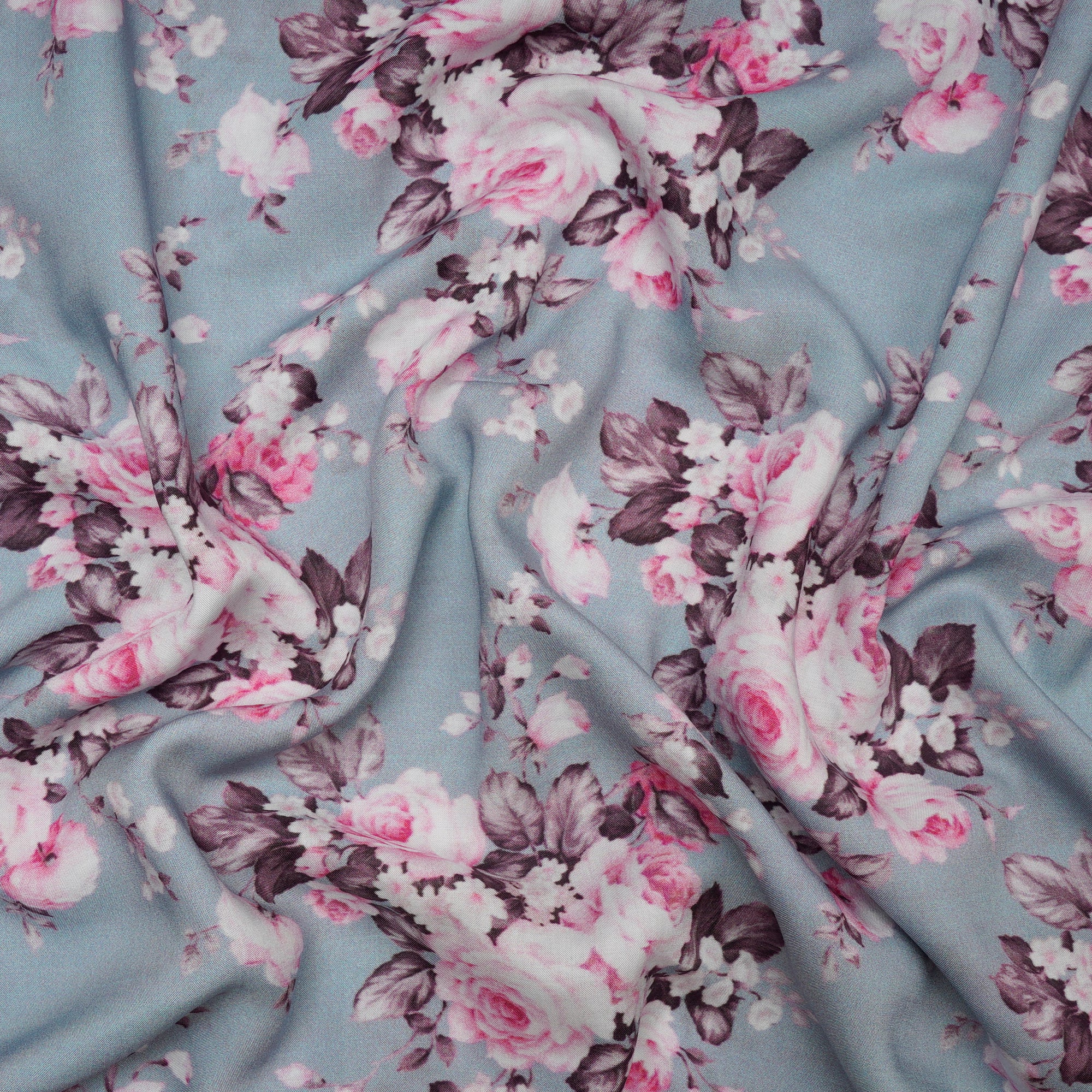 Sky Blue Floral Pattern Digital Printed Modal Fabric