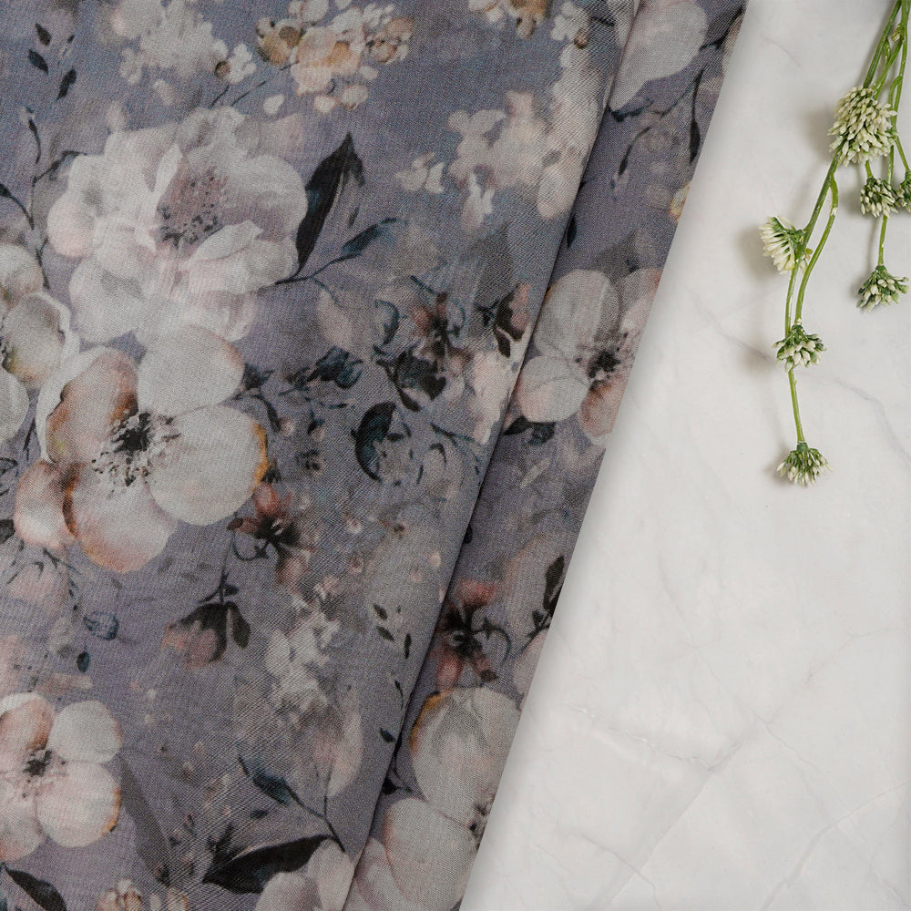 Grey Color Digital Printed Viscose Organza Fabric