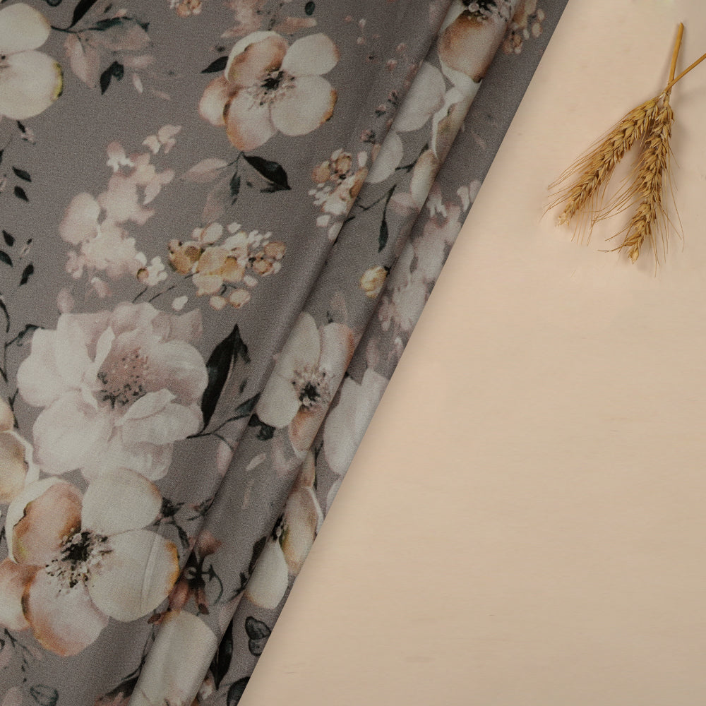 Grey Color Digital Printed Modal Satin Fabric