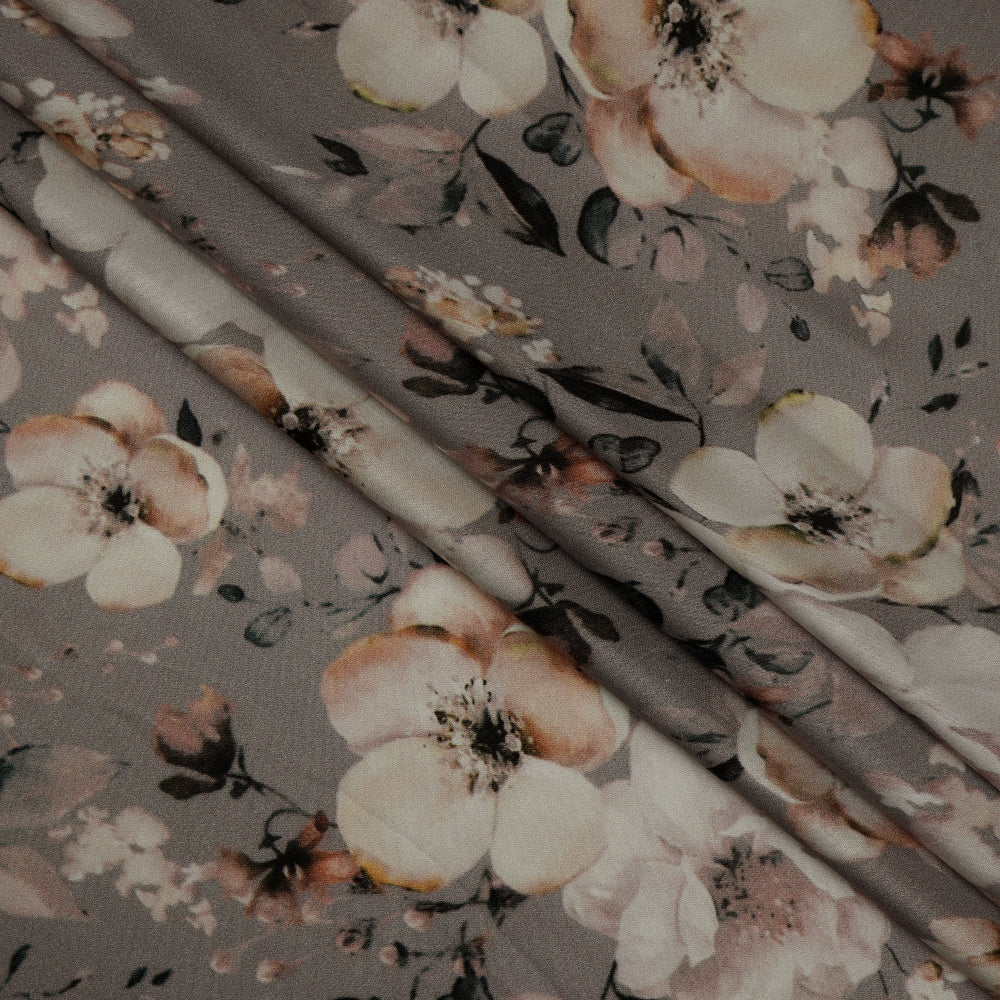 Grey Color Digital Printed Modal Satin Fabric