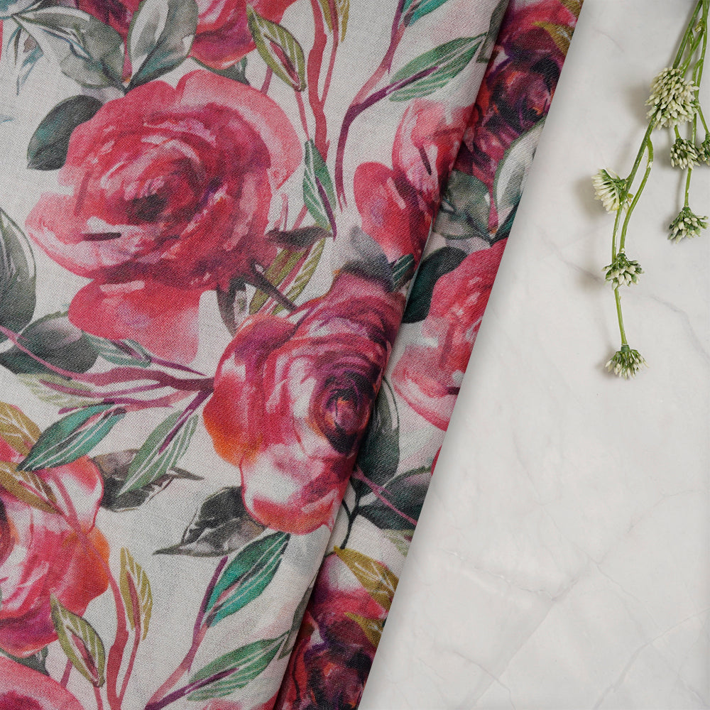 Multi Color Digital Printed Floral Pattern Tussar Chanderi Fabric
