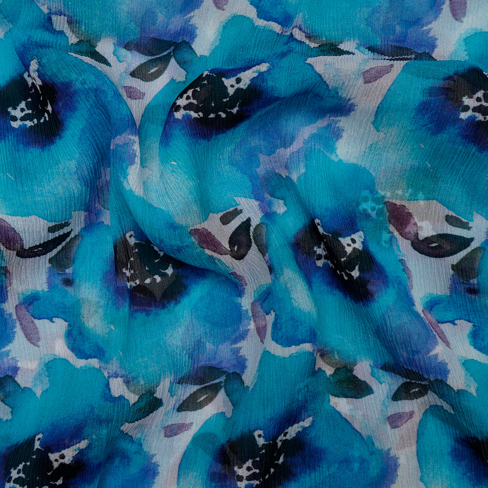 Blue Color Digital Printed Chiffon Silk Fabric