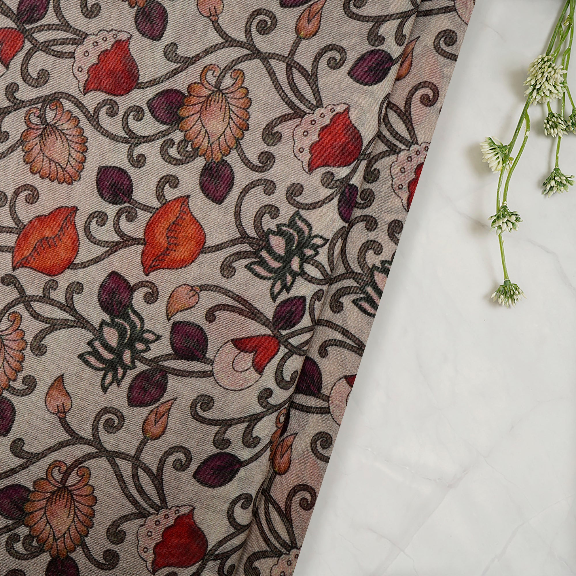 Multi Color Floral Pattern Digital Printed Chanderi Fabric