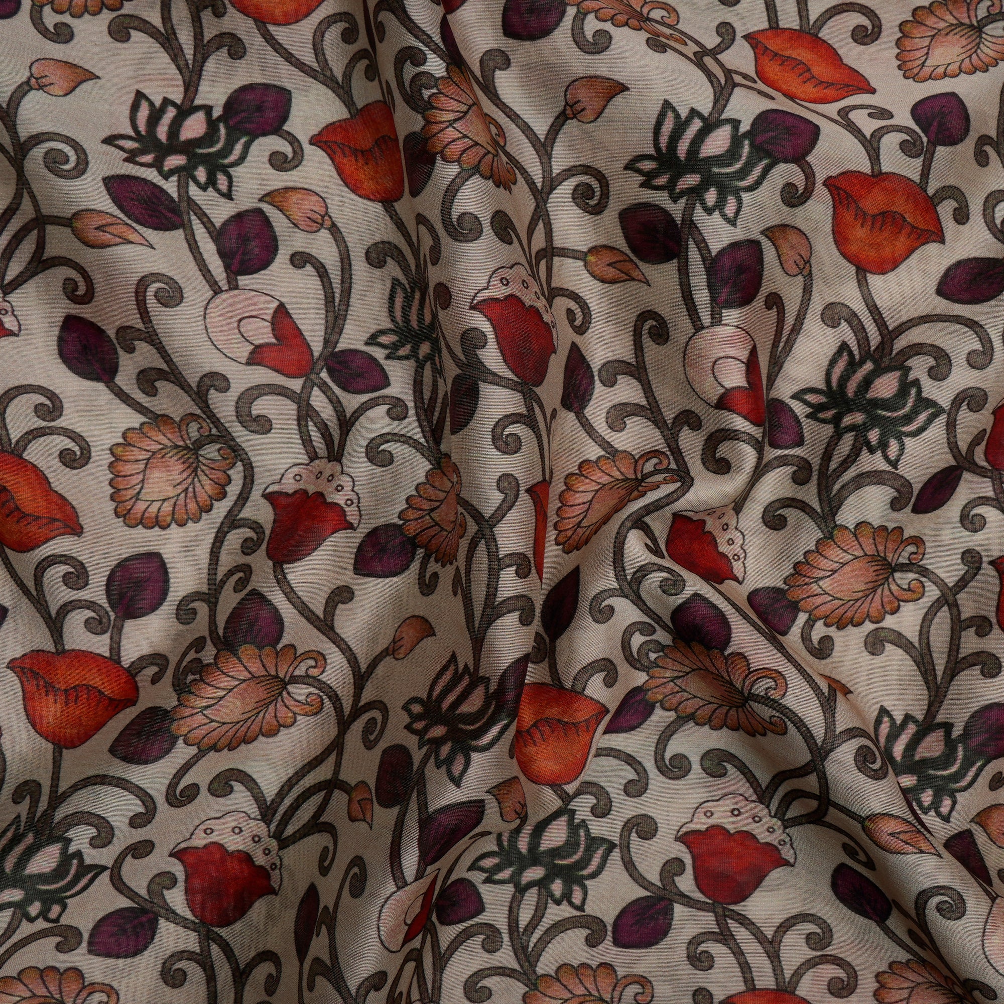Multi Color Floral Pattern Digital Printed Chanderi Fabric