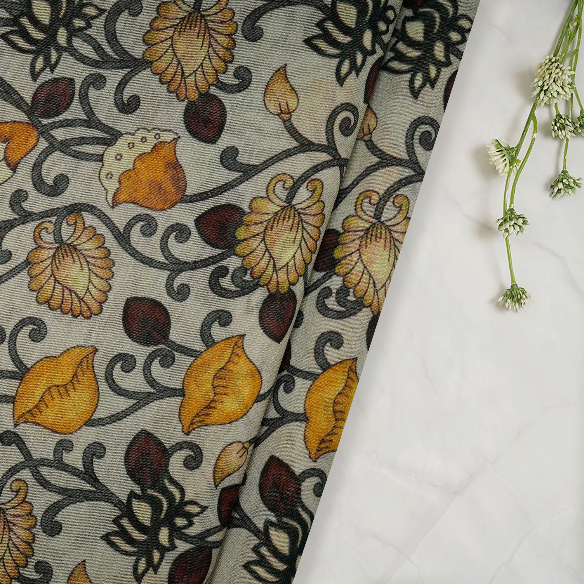 Multi Color Kalamkari Pattern Digital Printed Pure Chanderi Fabric