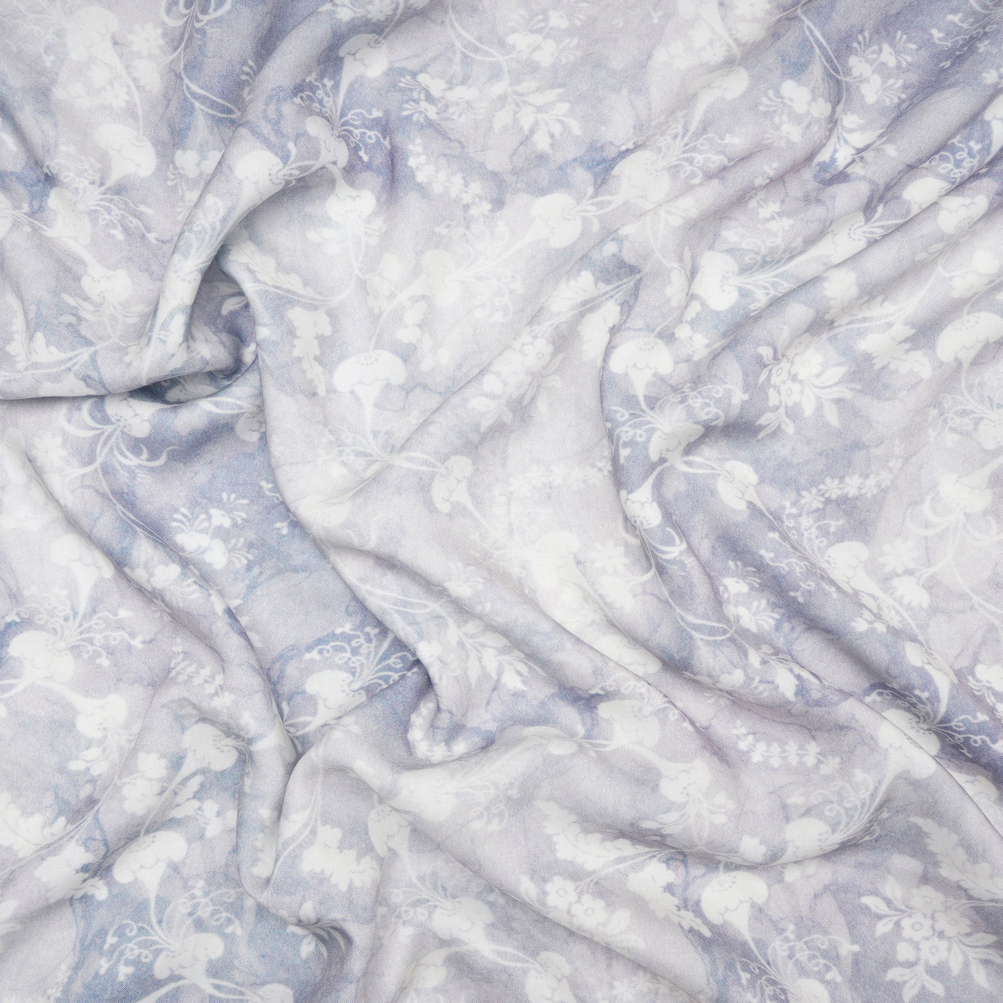Grey-White Floral Pattern Digital Printed Modal Fabric
