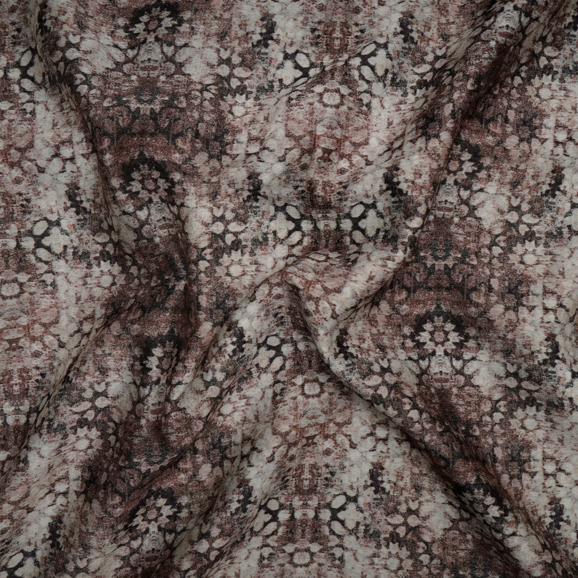 Off White-Brown Digital Print Pure Chanderi Fabric