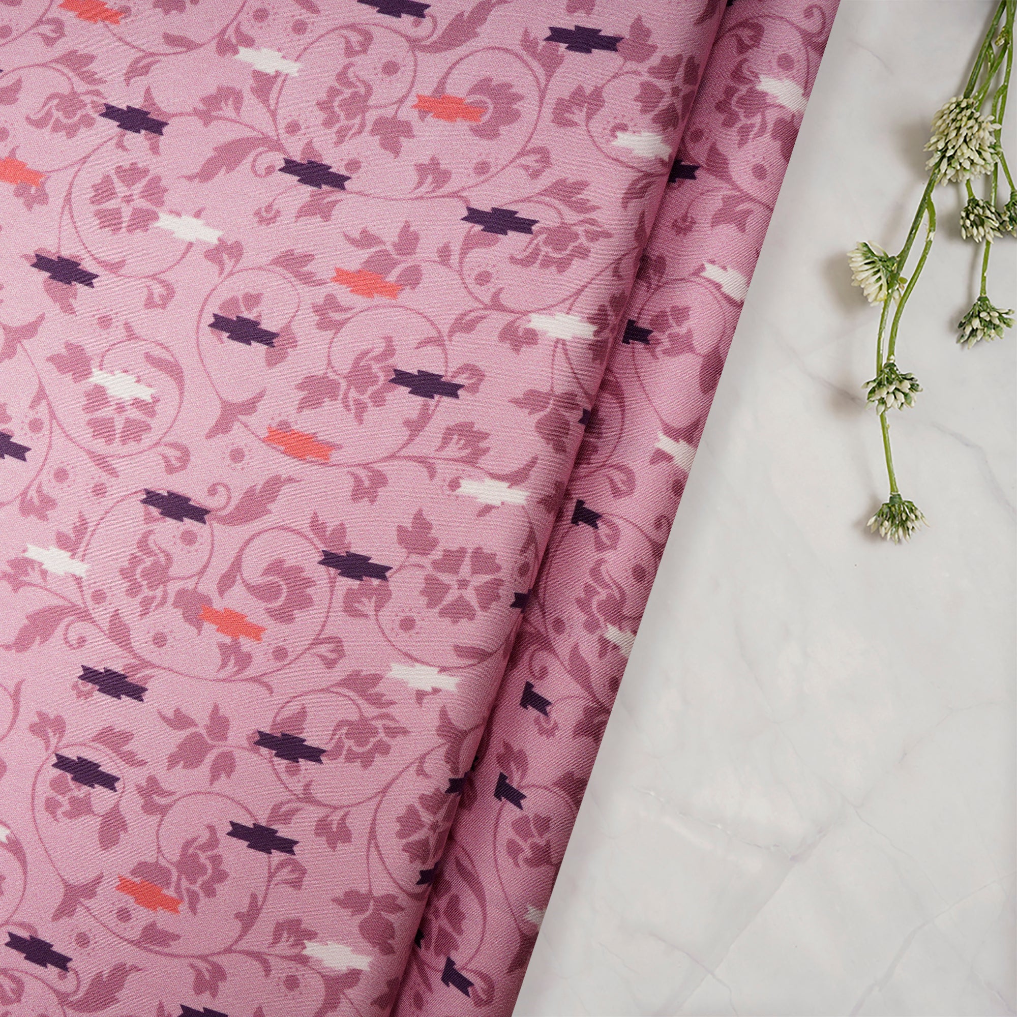 Baby Pink Floral Pattern Digital Pattern Maple Silk Fabric