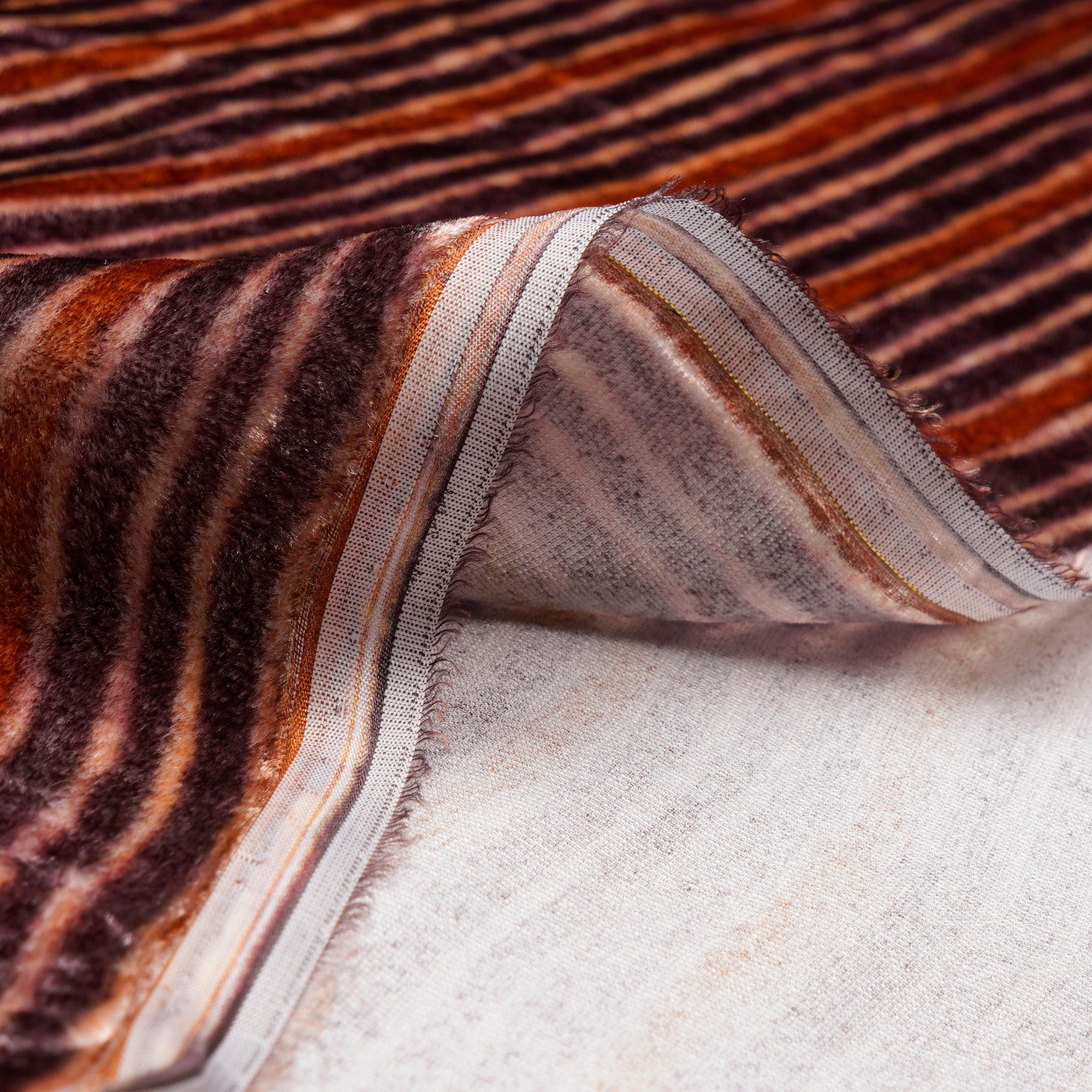 Brown Strip Pattern Digital Printed Silk Velevet Fabric