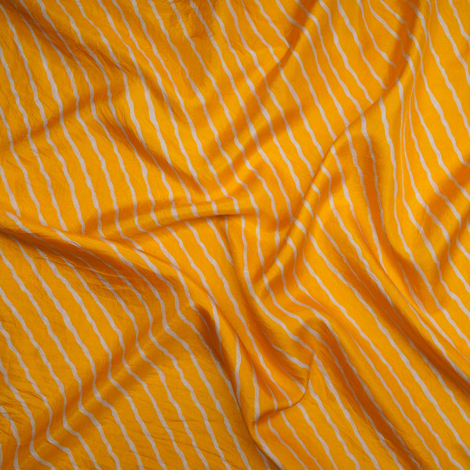 Off White-Yellow Lehariya Pattern Digital Print Pure Silk Fabric