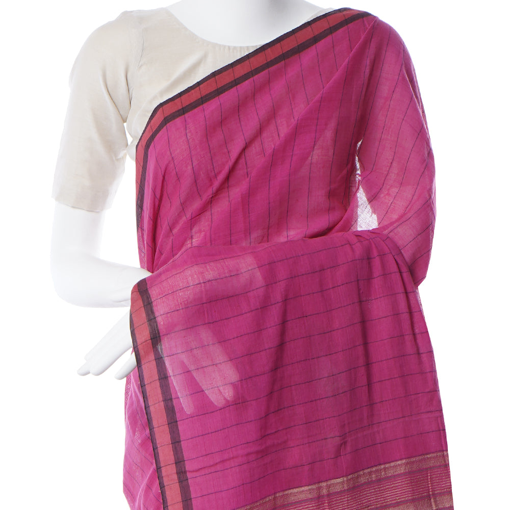 Dark Pink Color Handwoven Cotton Saree