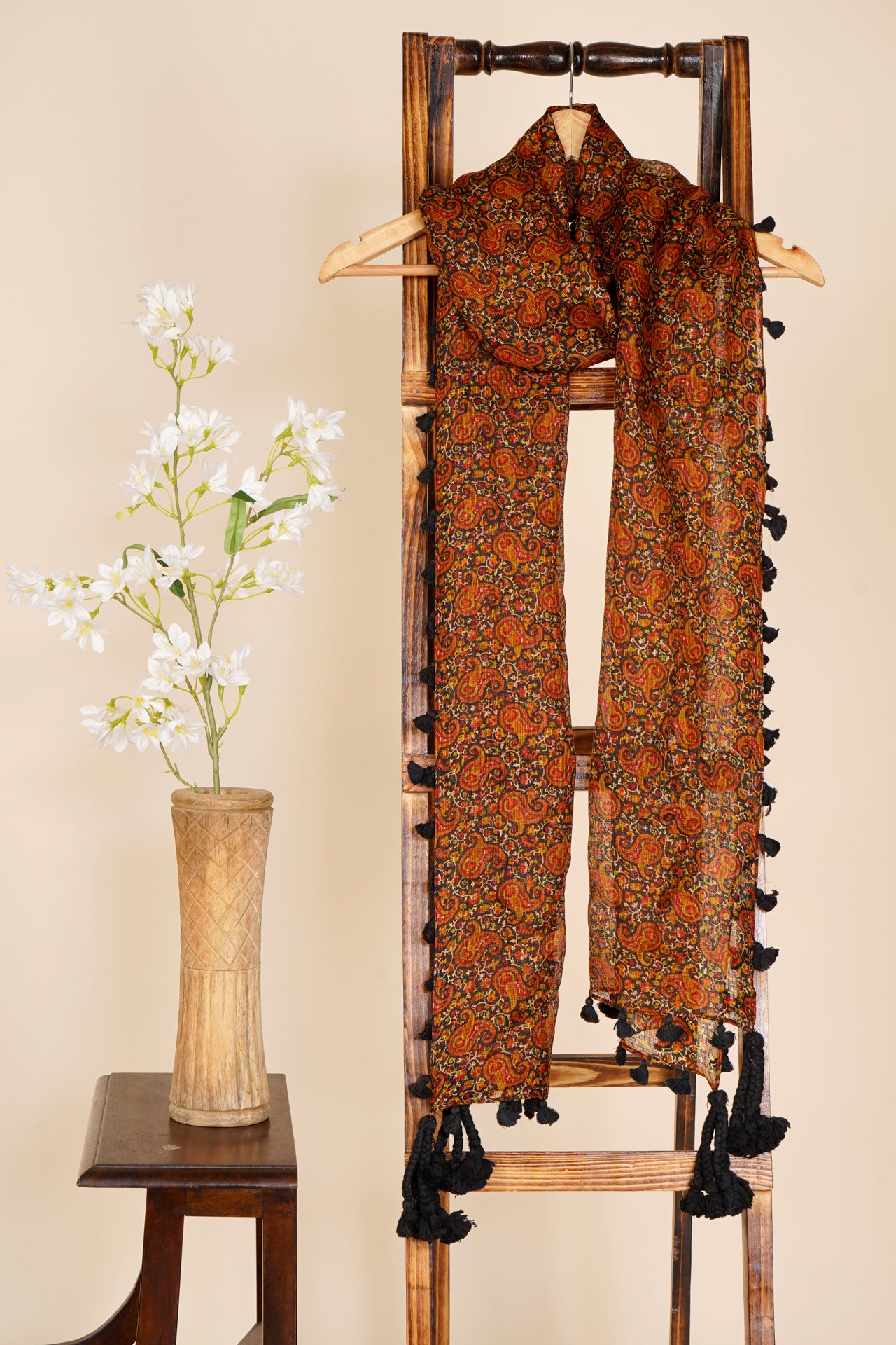 Multi Color Printed Kota Silk Stole with Tassels